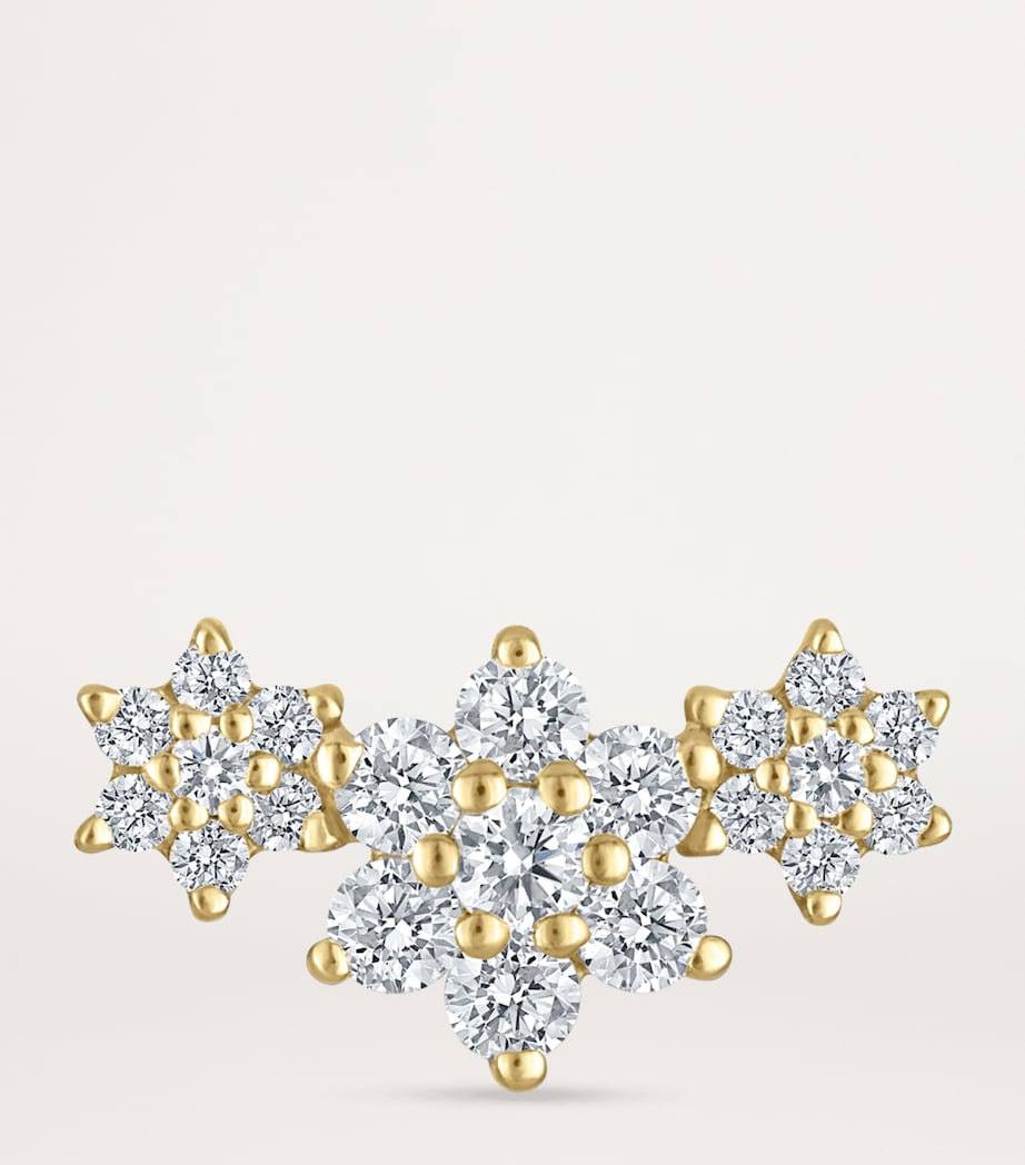 Yellow Gold Three Flower Garland Diamond Threaded Stud Earring YELLOW GOLD Image 3