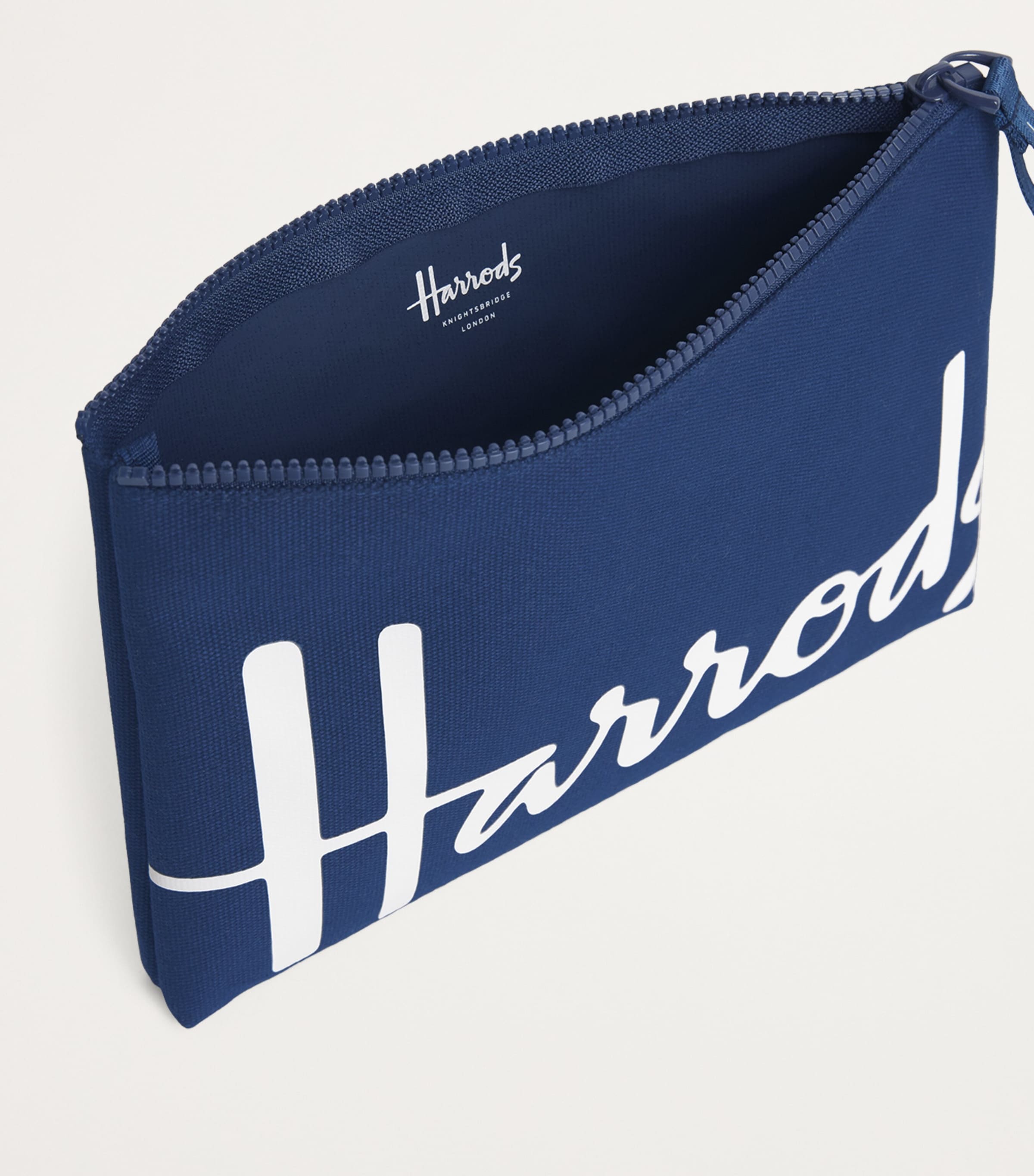 Harrods Medium Cotton Logo Pouch Navy Image 2