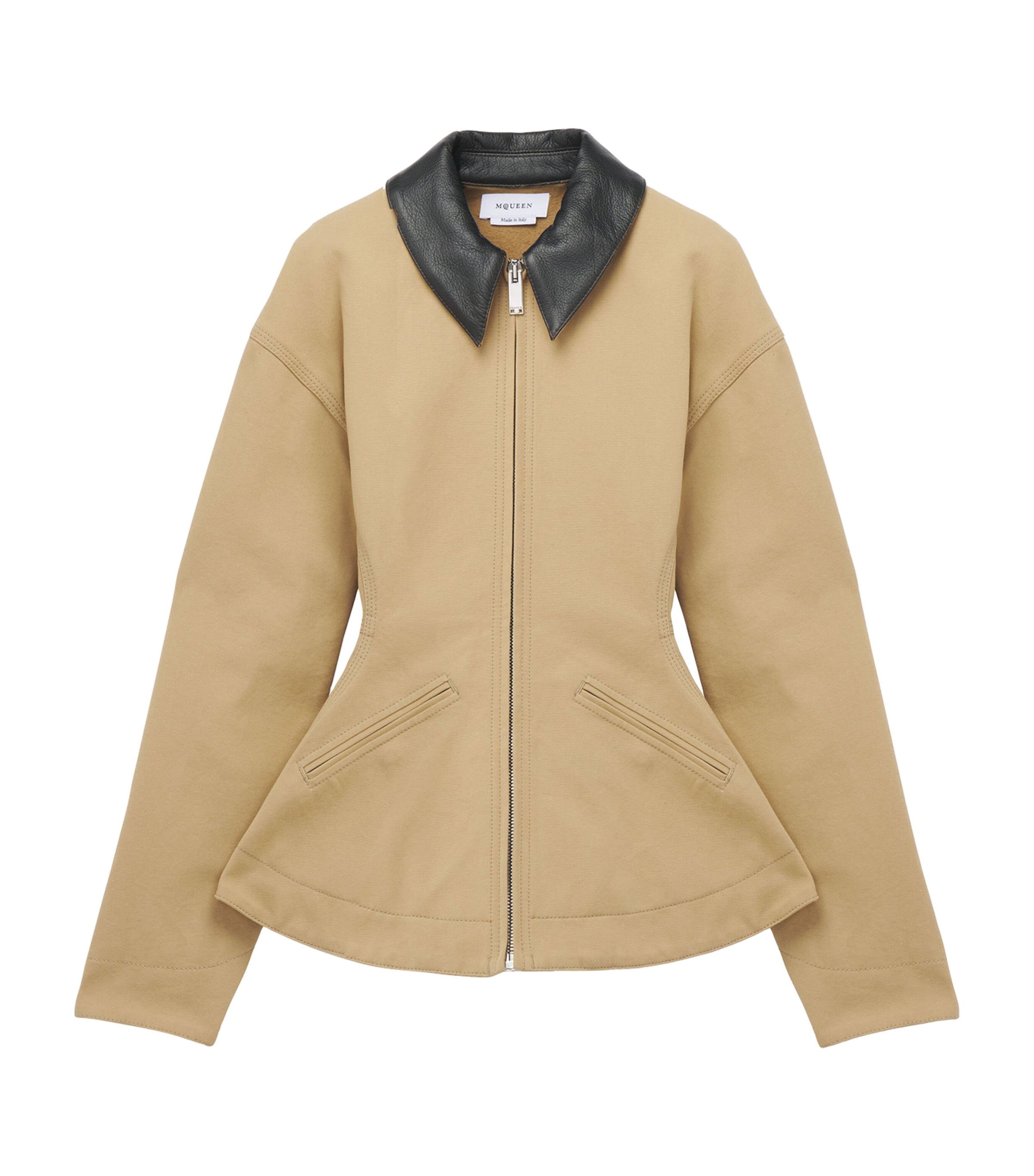 Alexander Mcqueen Cotton Canvas Peplum Jacket In Brown