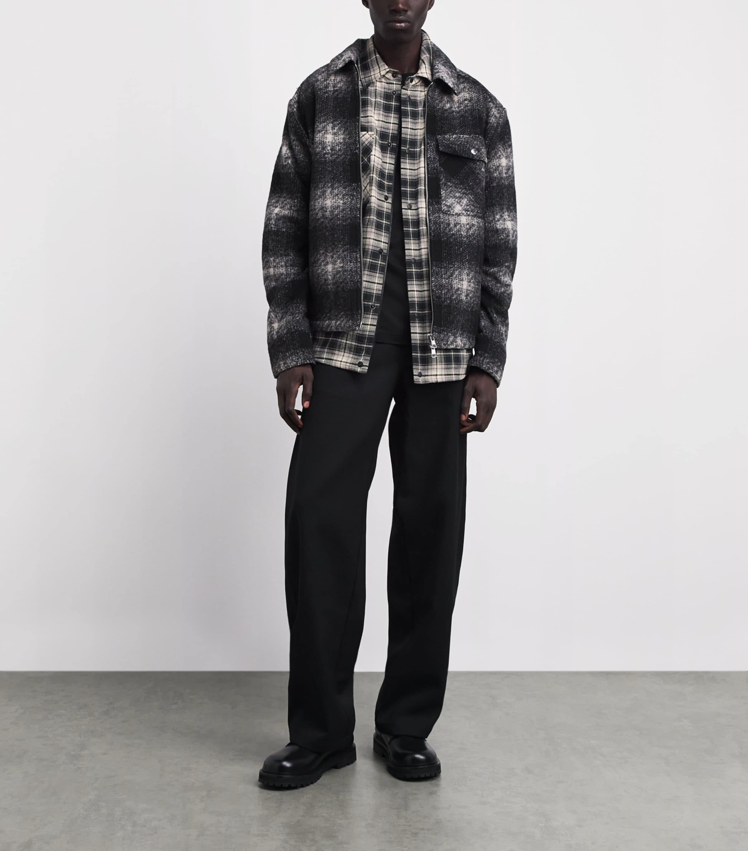 Moncler Mens Cotton Check Zip-Up Shirt Image 2