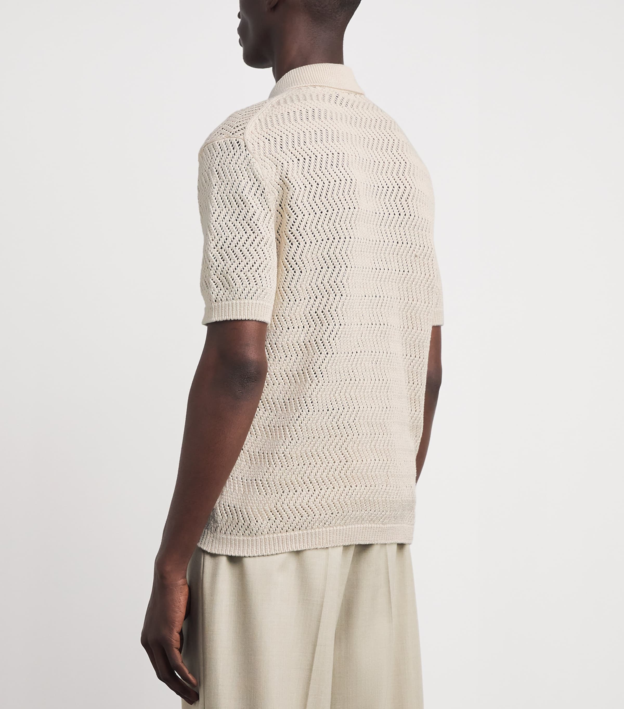 Ralph Lauren Purple Label Mens Cotton Crochet Short-Sleeve Cardigan Limestone Image 5