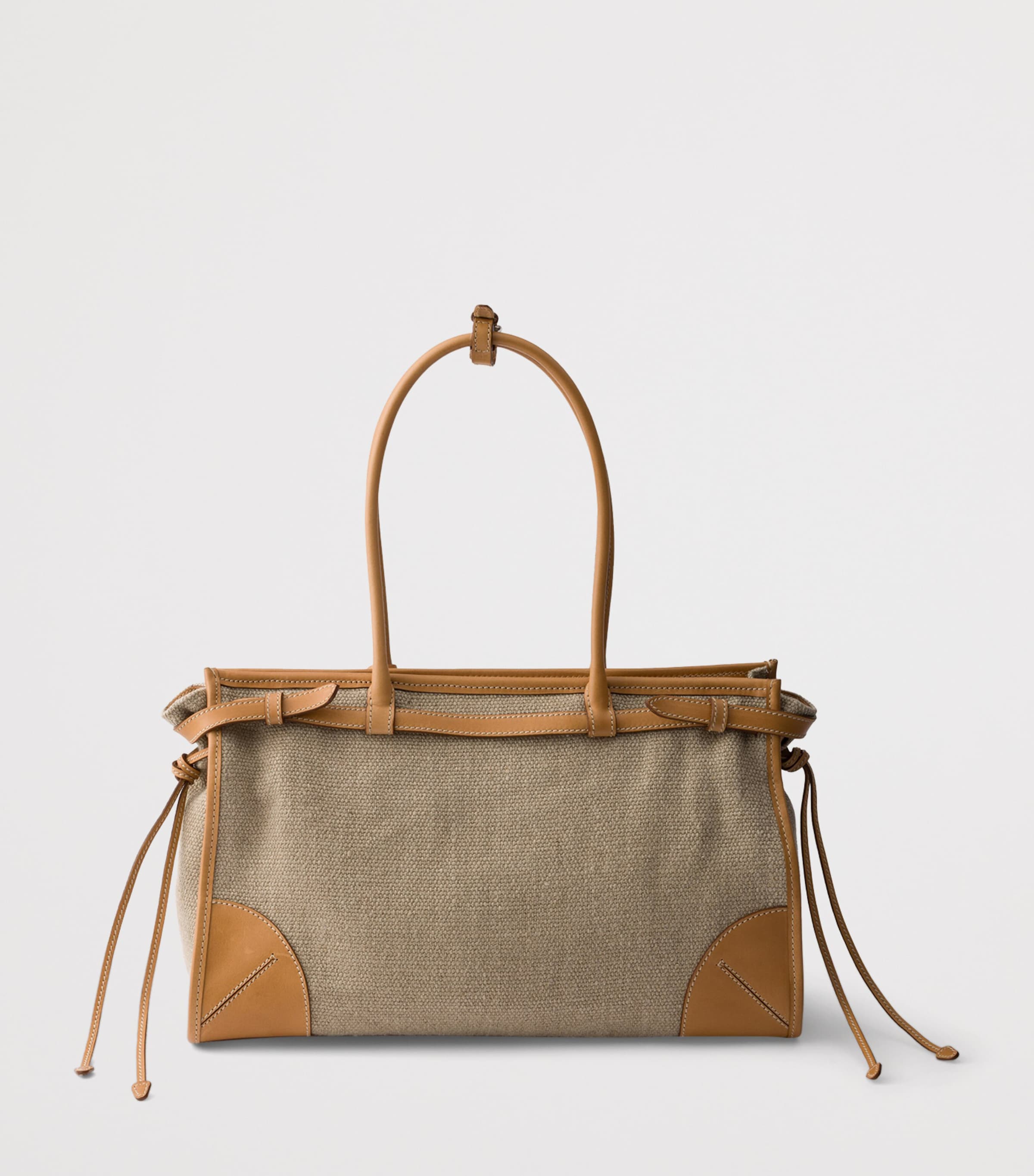 Prada Womens Small Linen Bonnie Shoulder Bag Neutral Image 6