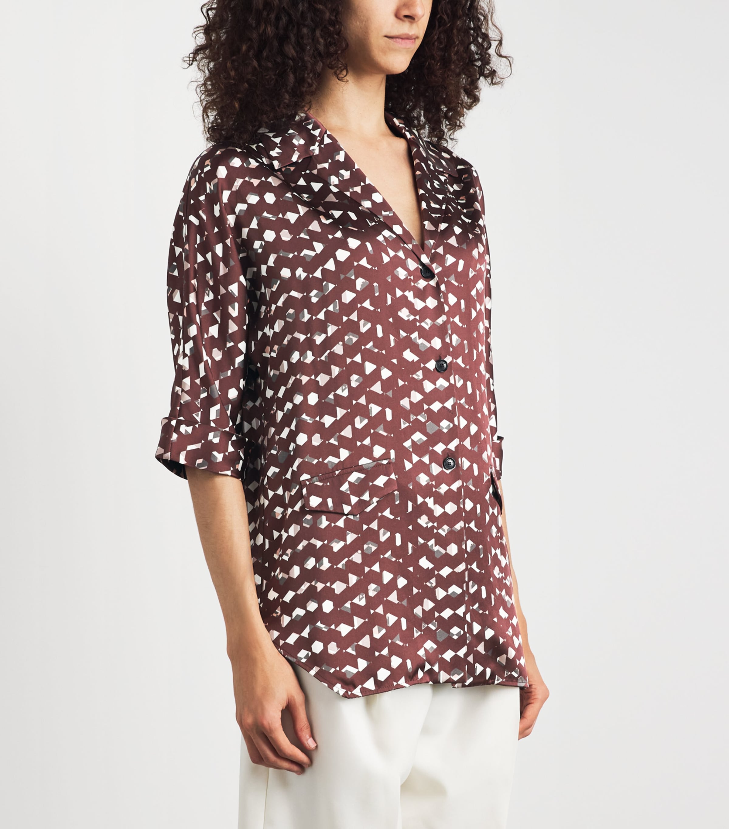 Kiton Womens Silk Printed Blouse Bordeaux Print Image 4