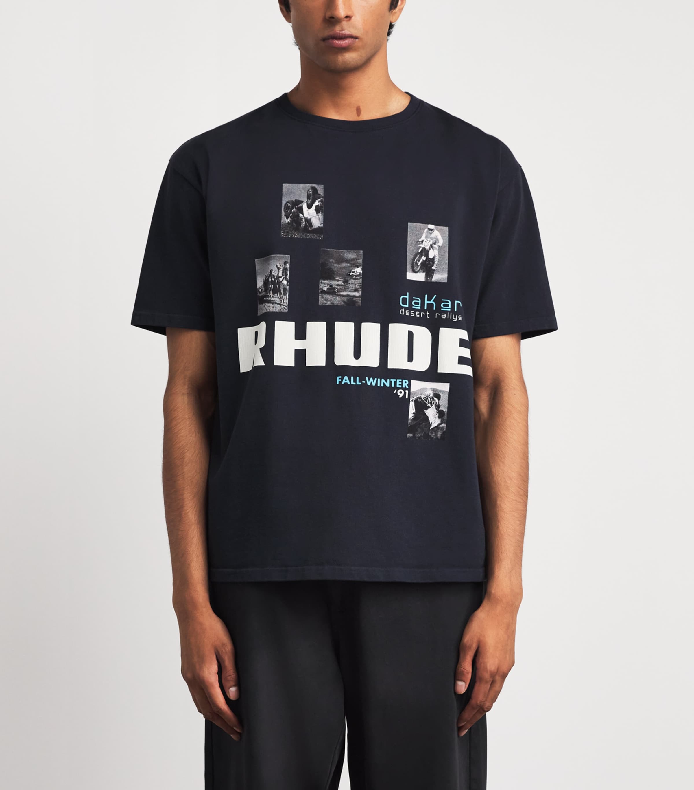 Rhude Mens Cotton 91 Rallye T-Shirt Vintage White /black Image 4