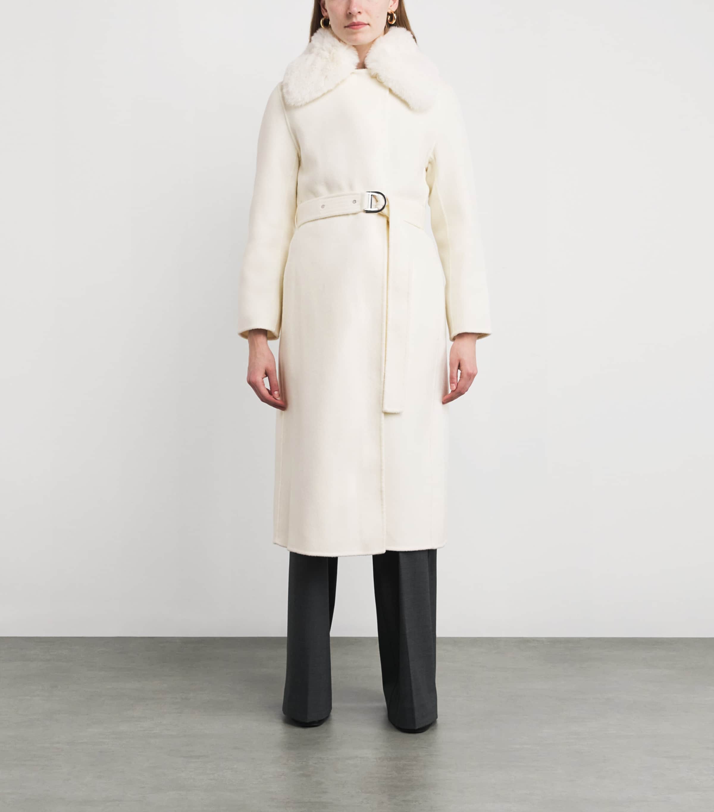 Wool-Blend Faux Fur Coat ECRU Image 3