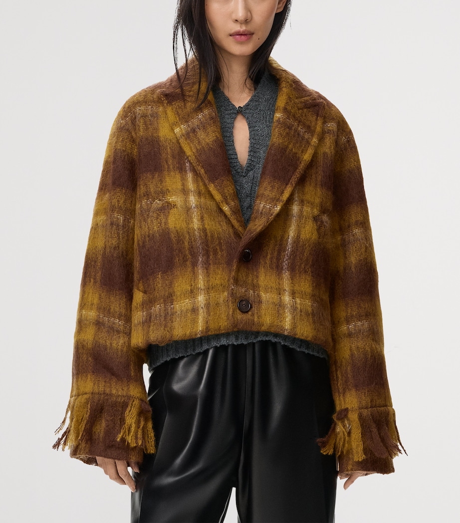 Mohair-Wool Scarf-Detail Check Coat YELLOW/MULTICOLOR Image 4