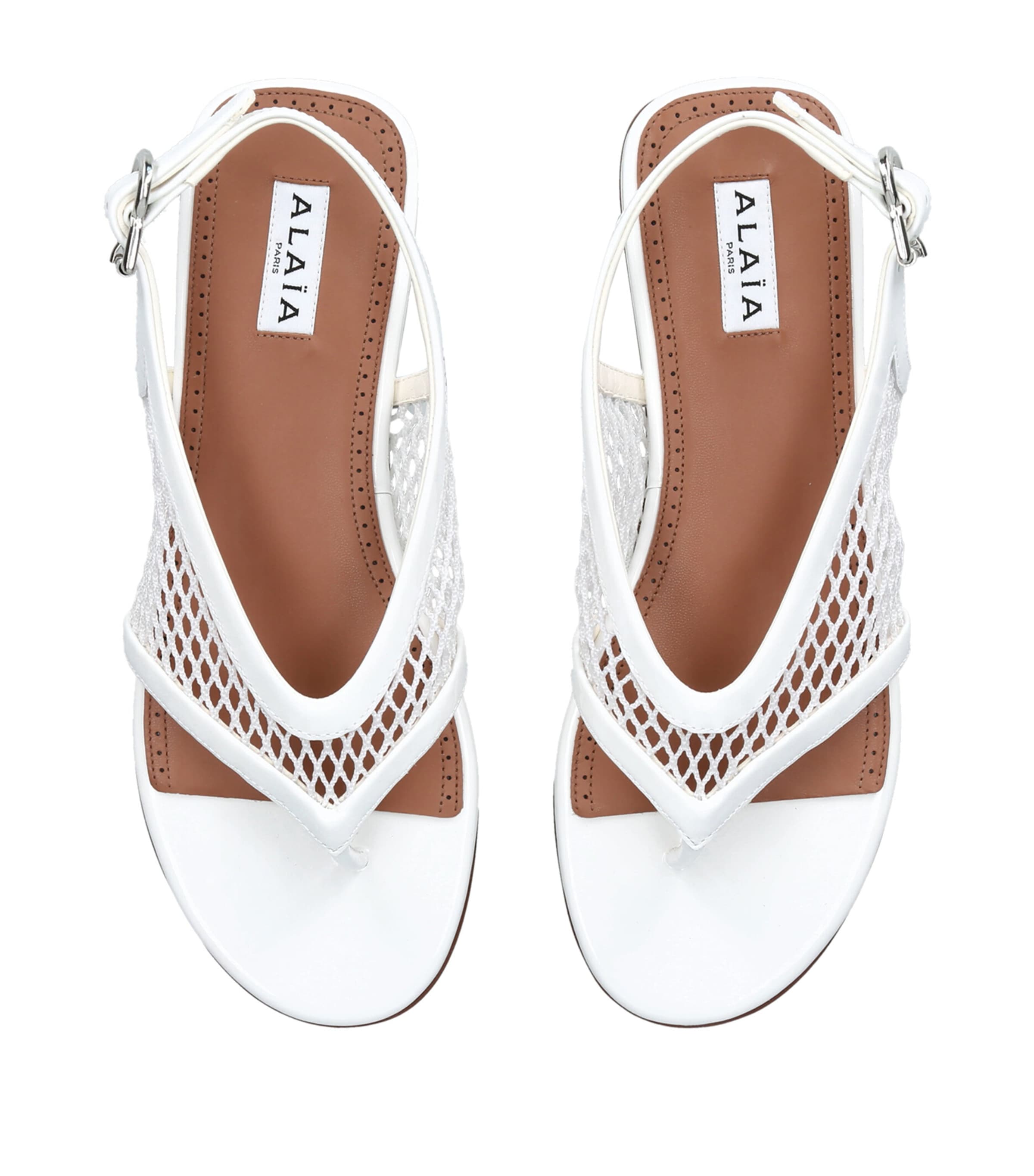 Alaïa Patent Leather Fishnet Sandals White Image 4