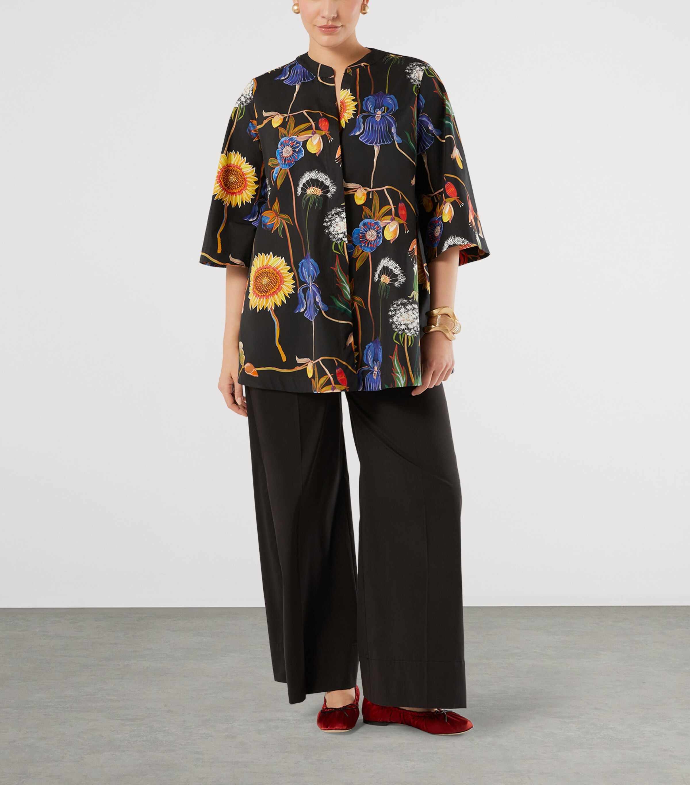 Marina Rinaldi Womens Cotton Floral Tunic Shirt Black Image 2