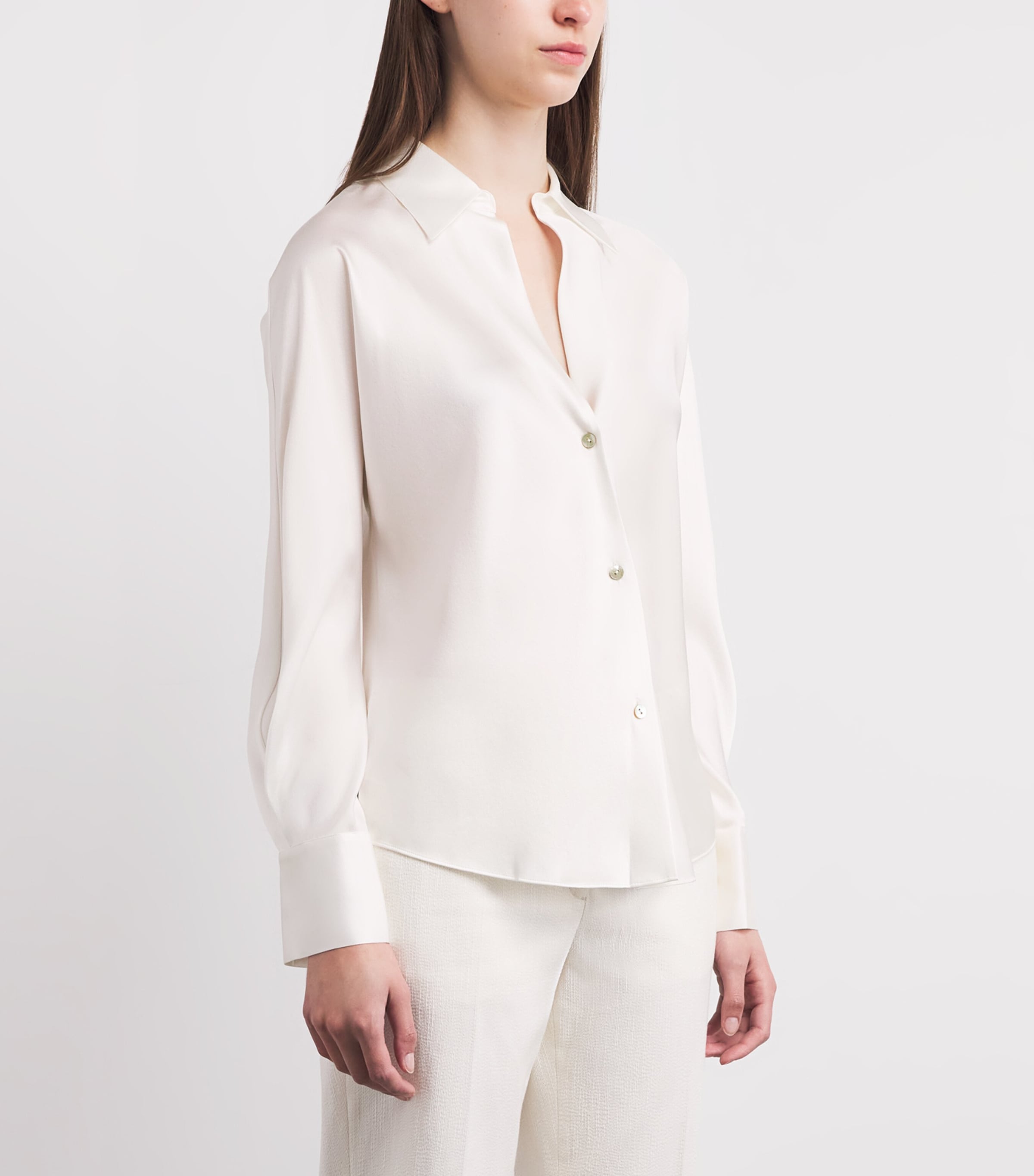 Vince Womens Silk Bias Blouse Off White Image 4