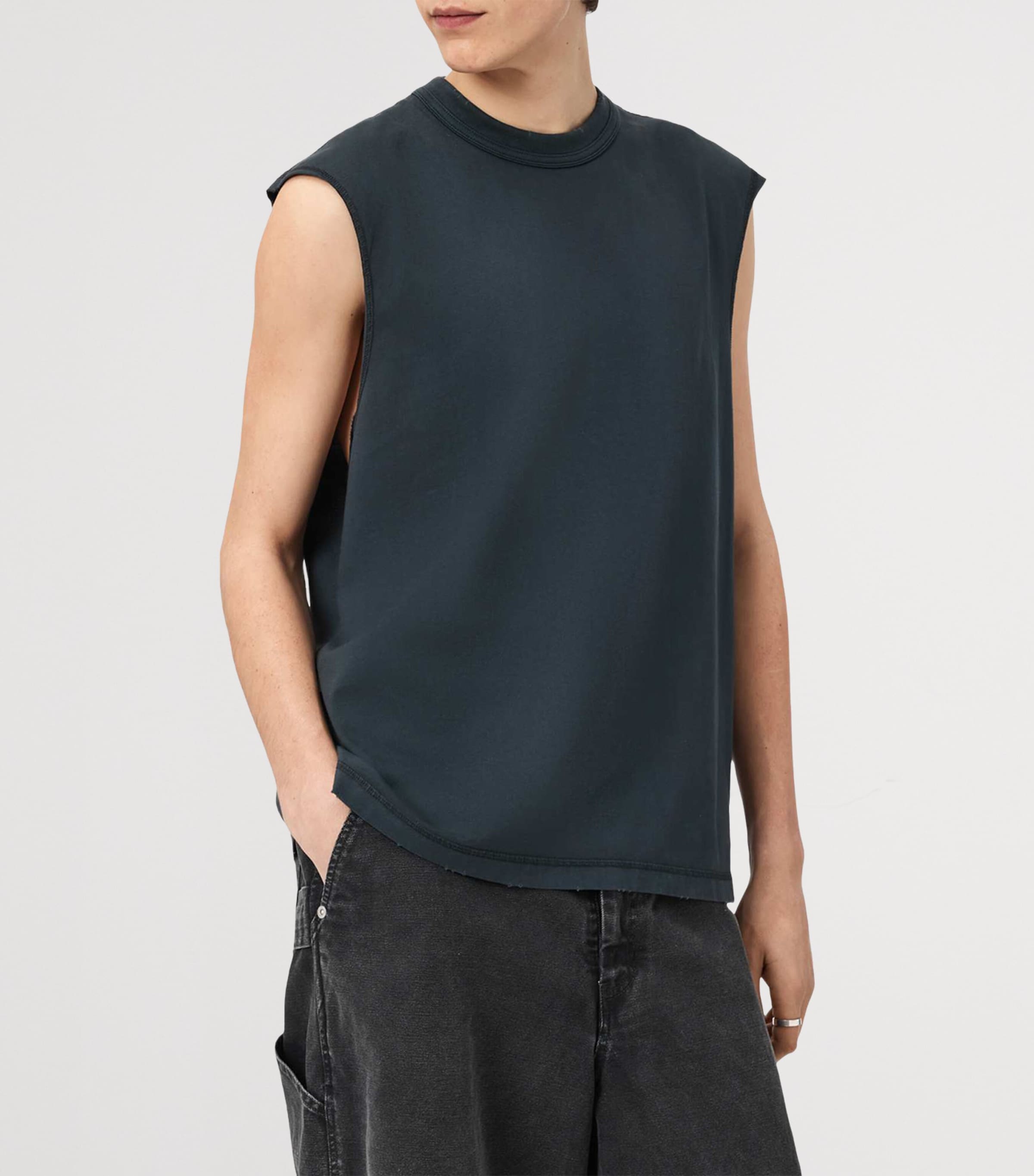 AllSaints Mens Cotton Sleeveless Cole T-Shirt Washed Black Image 3