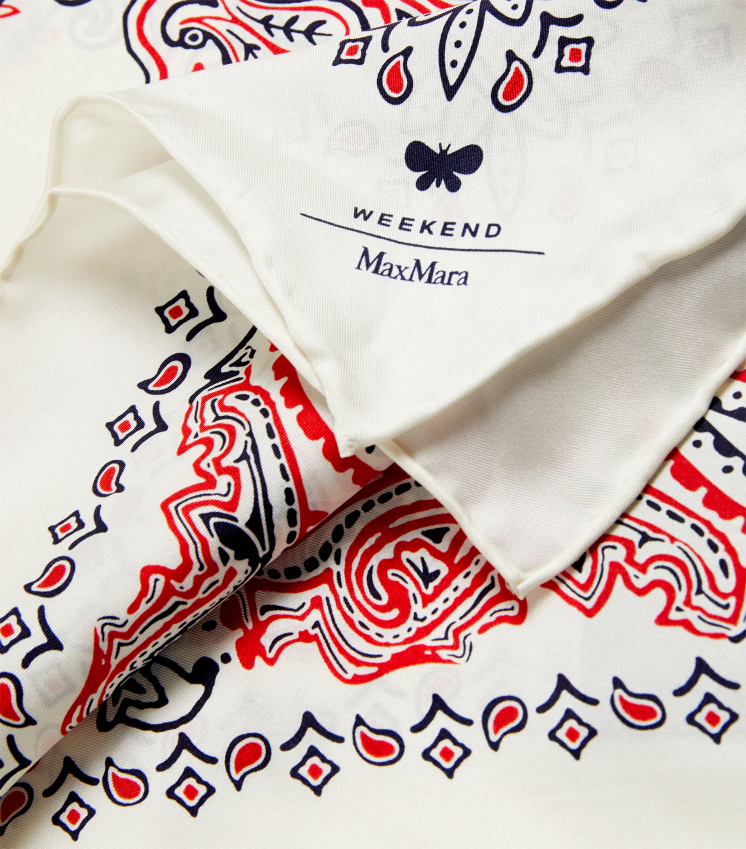 Silk Paisley Print Square Scarf BEIGE Image 3