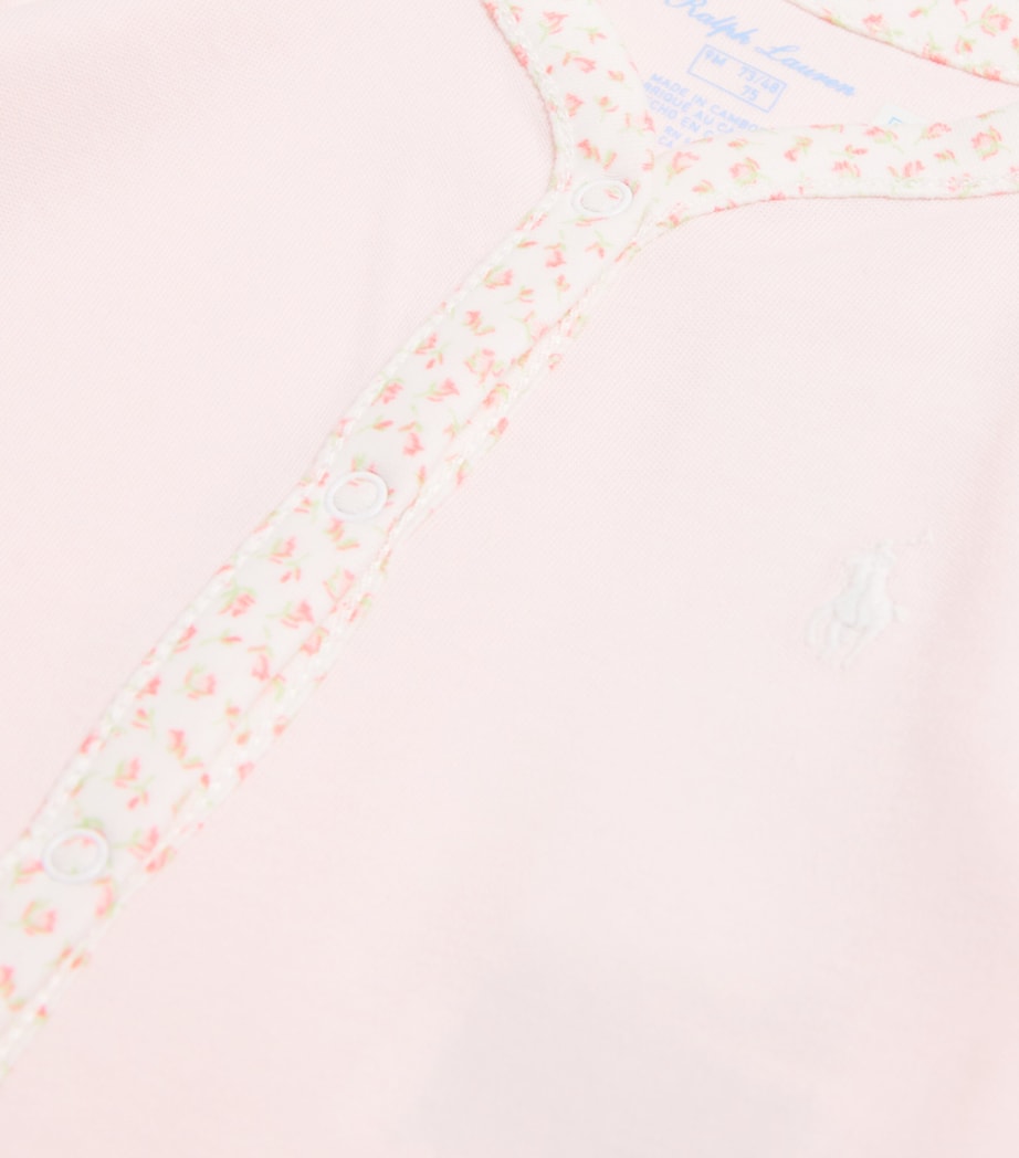Ralph Lauren Kids Cotton Floral Trim All-In-One (0-9 Months) Delicate Pink Image 3
