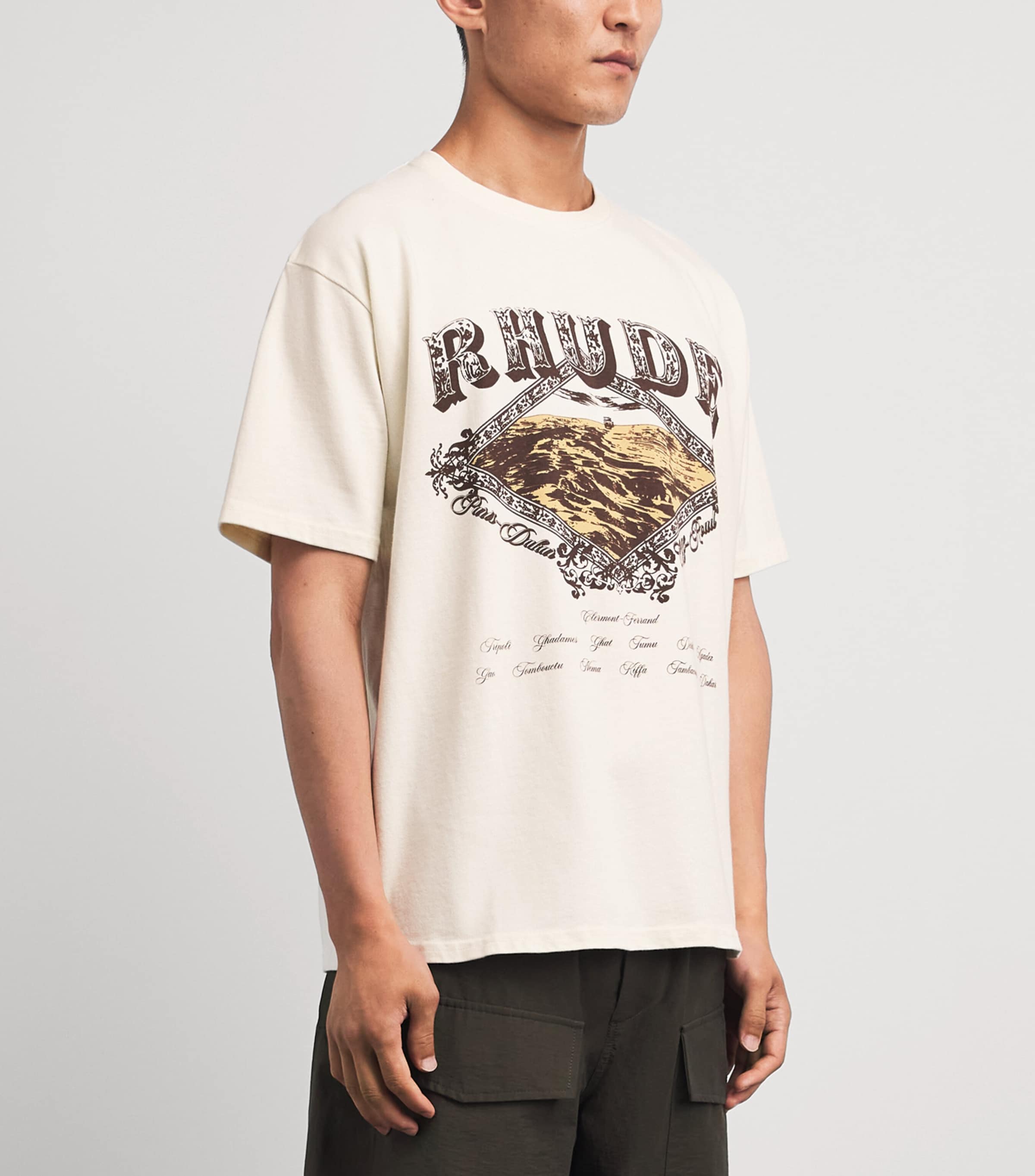 Rhude Mens Cotton Dakar Print T-Shirt Vintage White /brown Image 4
