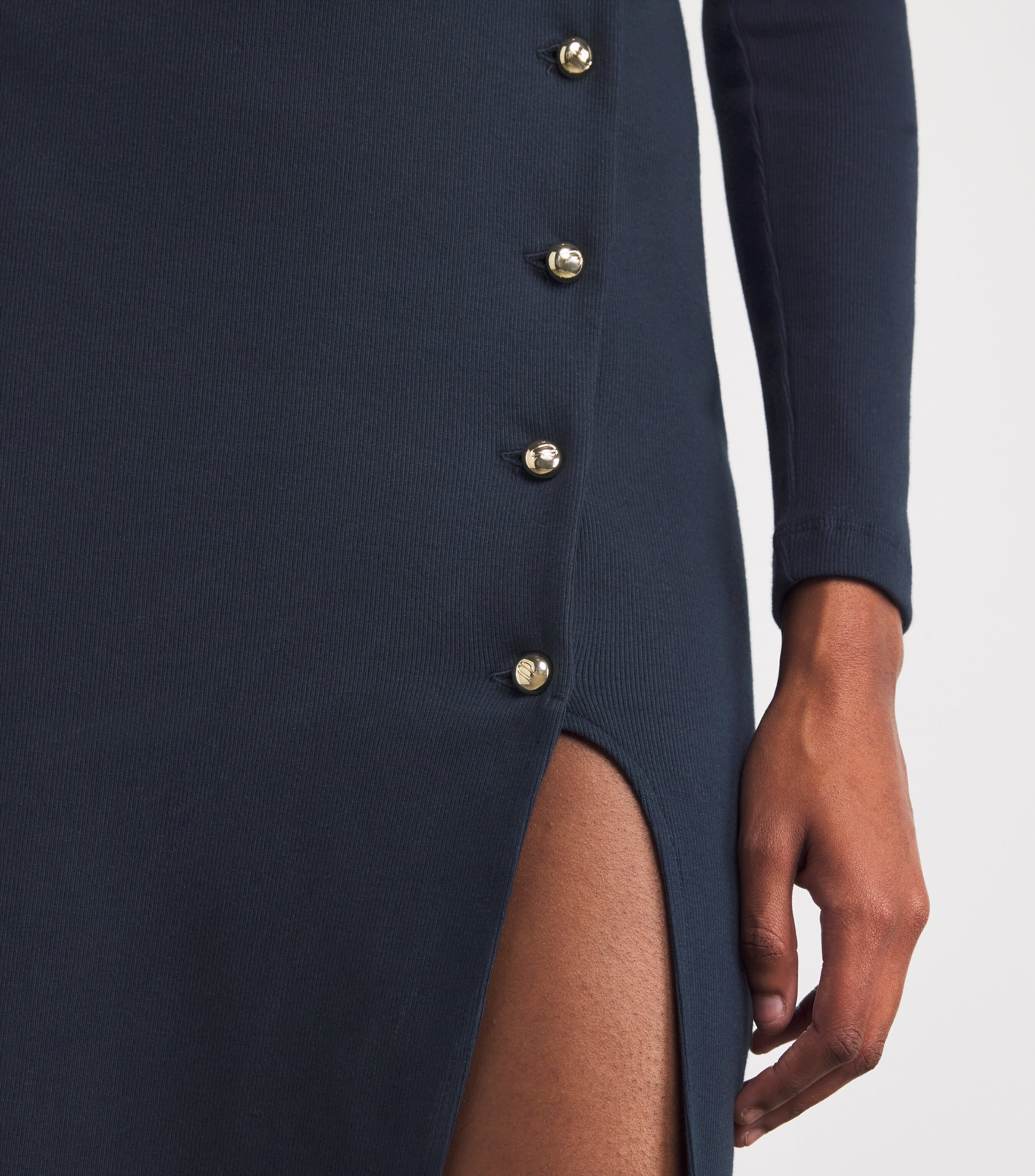 Stretch-Cotton Button Dress NAVY Image 6