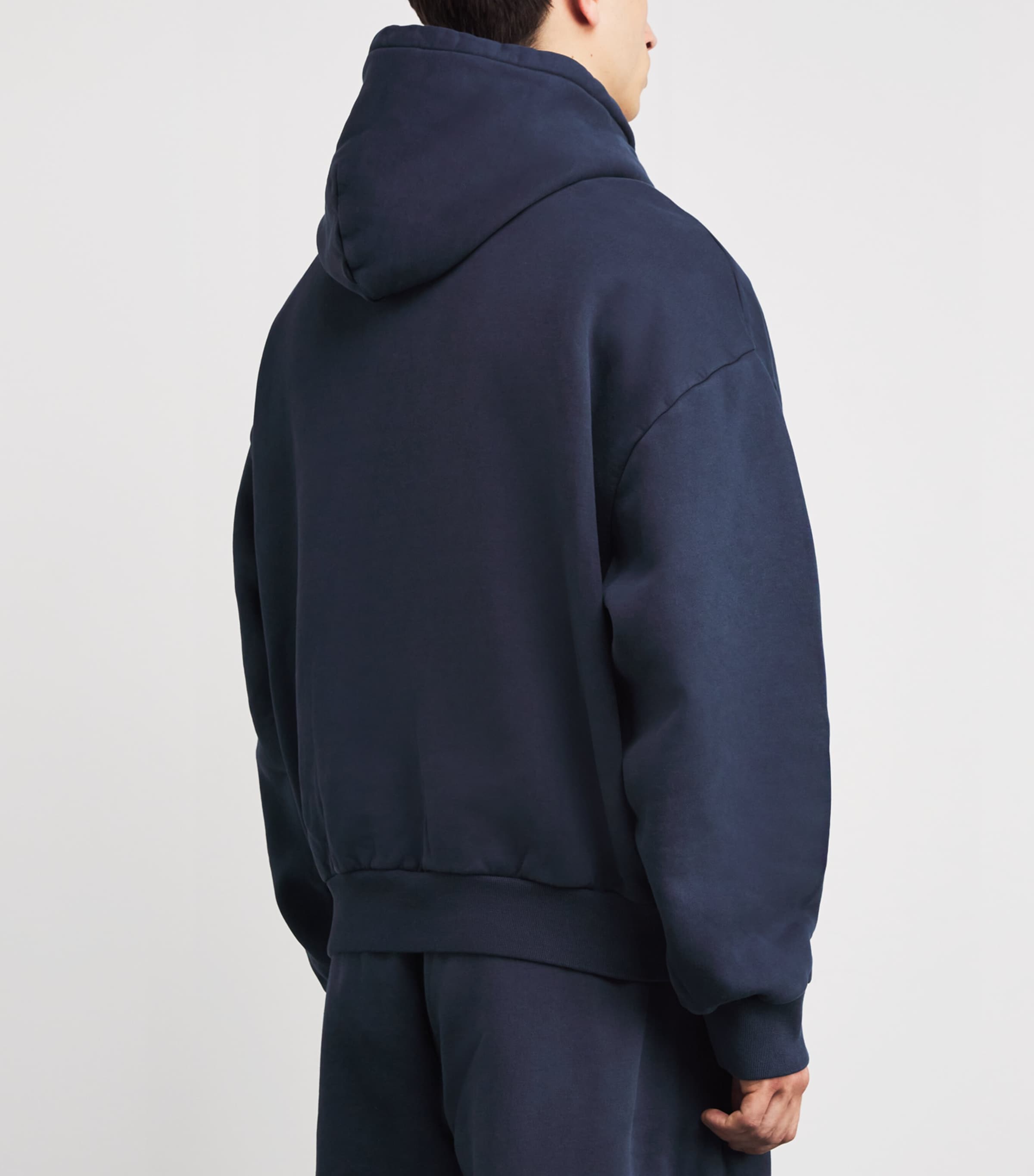 Cotton Fleece Relaxed Hoodie NAVY Image 4