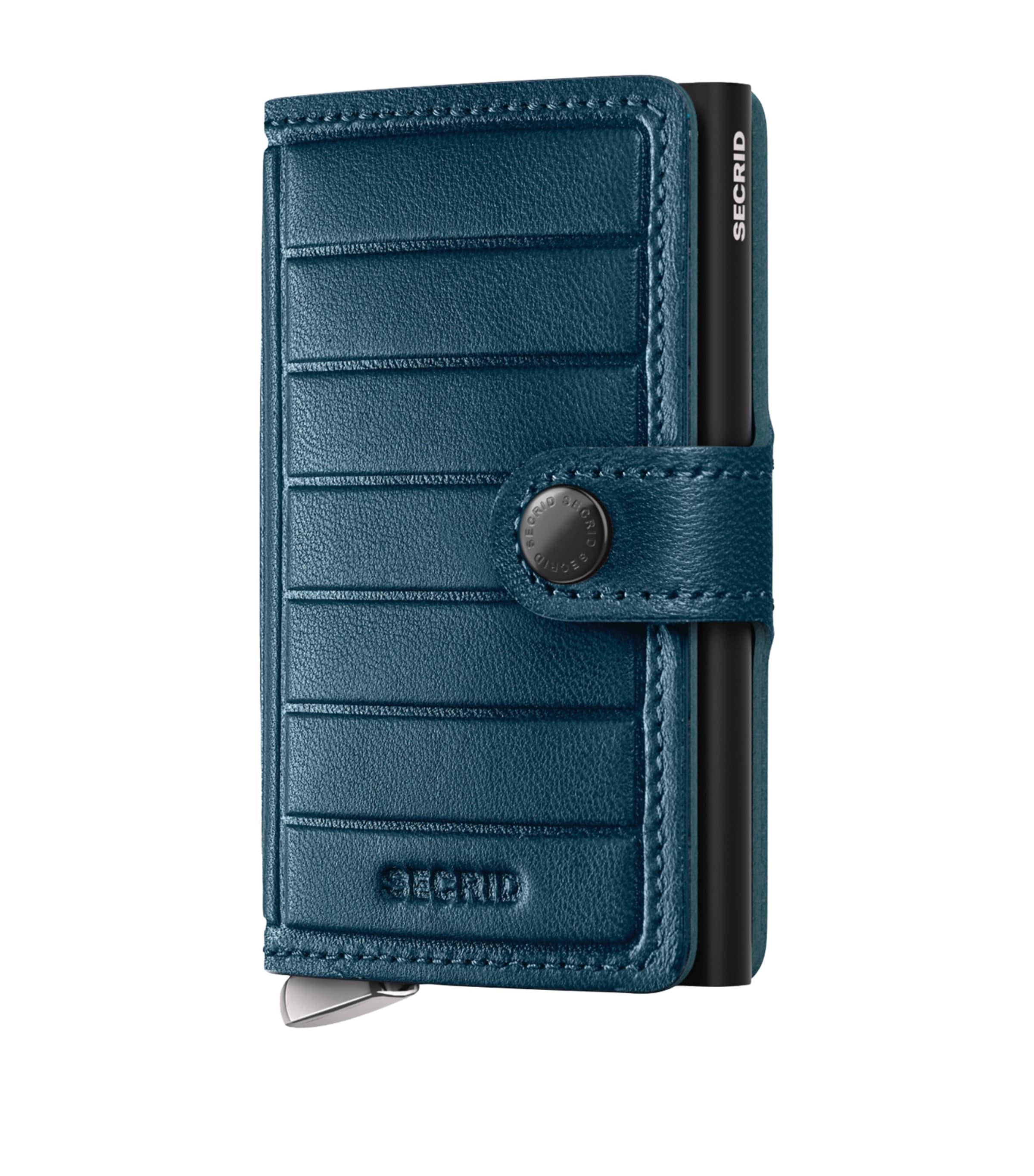 Secrid Leather Embossed Lines Miniwallet In Blue