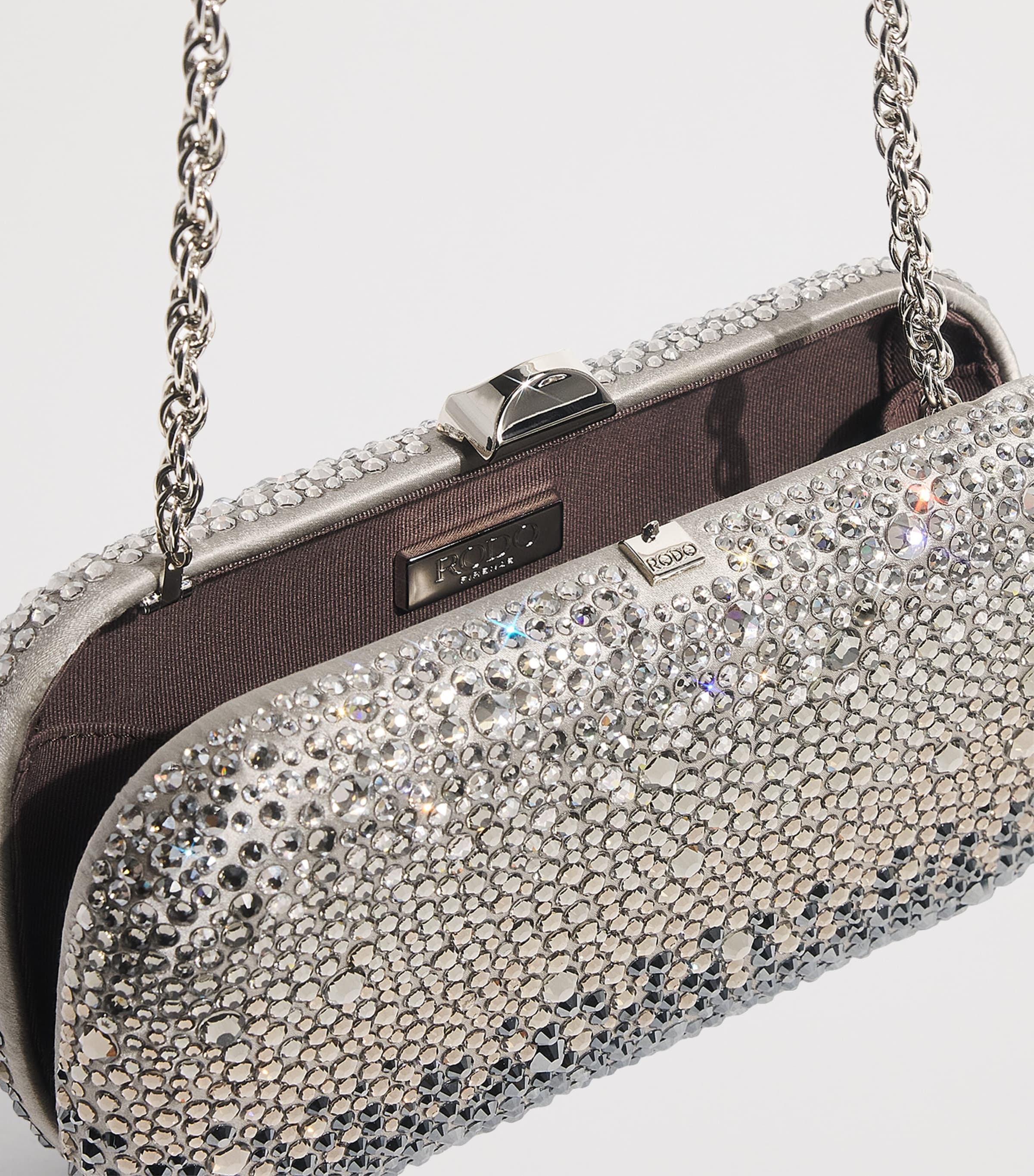 Satin Embellished Clutch Bag 0096 GREY SATIN Image 4