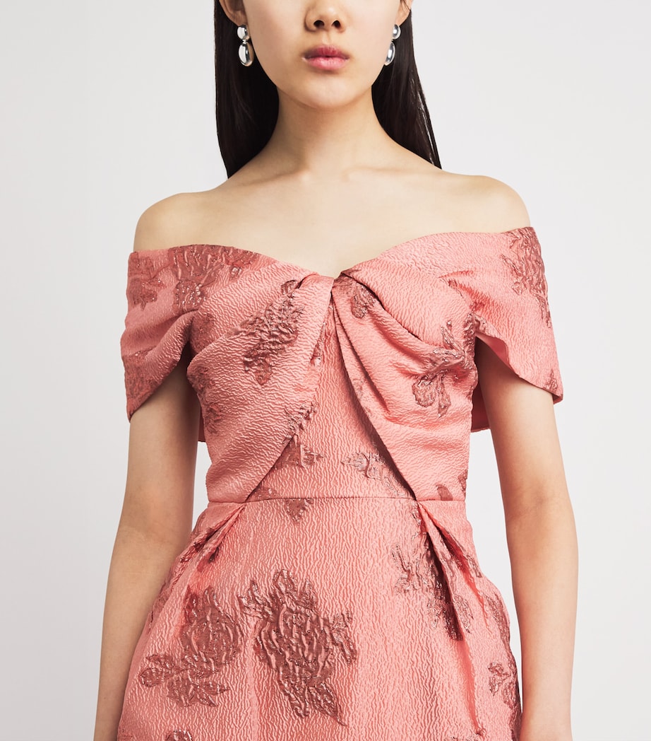 Rebecca Vallance Womens Floral Off-The-Shoulder Levinia Gown Peach Image 3
