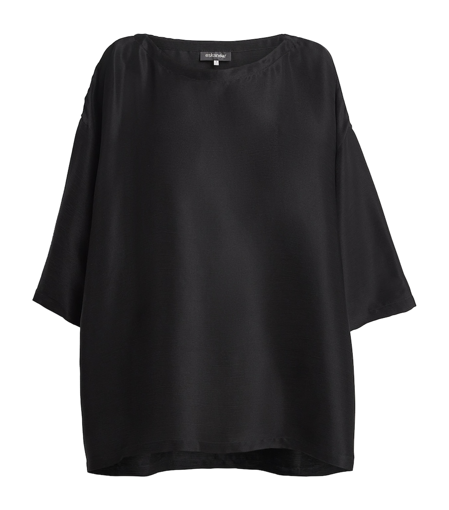 Silk Plissé Scoop-Neck Top BLACK Image 1