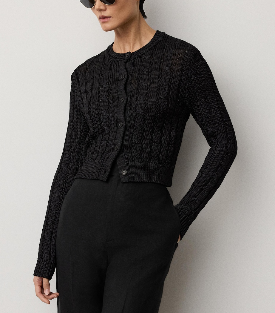 Ralph Lauren Collection Womens Silk Cable-Knit Cropped Cardigan Black Image 2