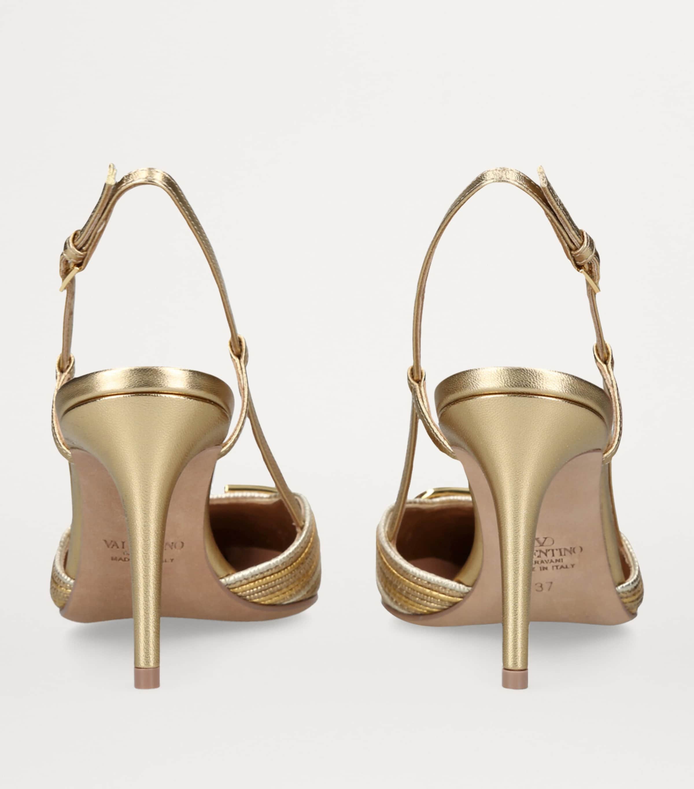 Leather Logo Slingback Pumps 80 GOLD COMB Image 2
