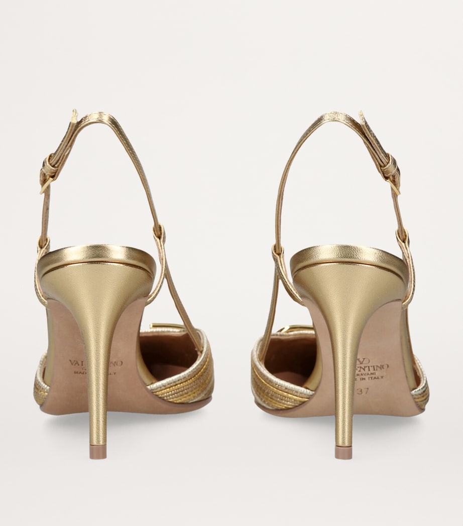 Leather Logo Slingback Pumps 80 GOLD COMB Image 2