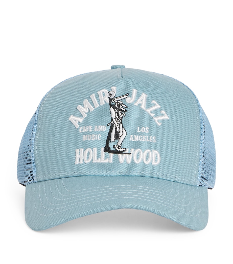 AMIRI Jazz Wolf Trucker Cap Dusty Blue Image 1