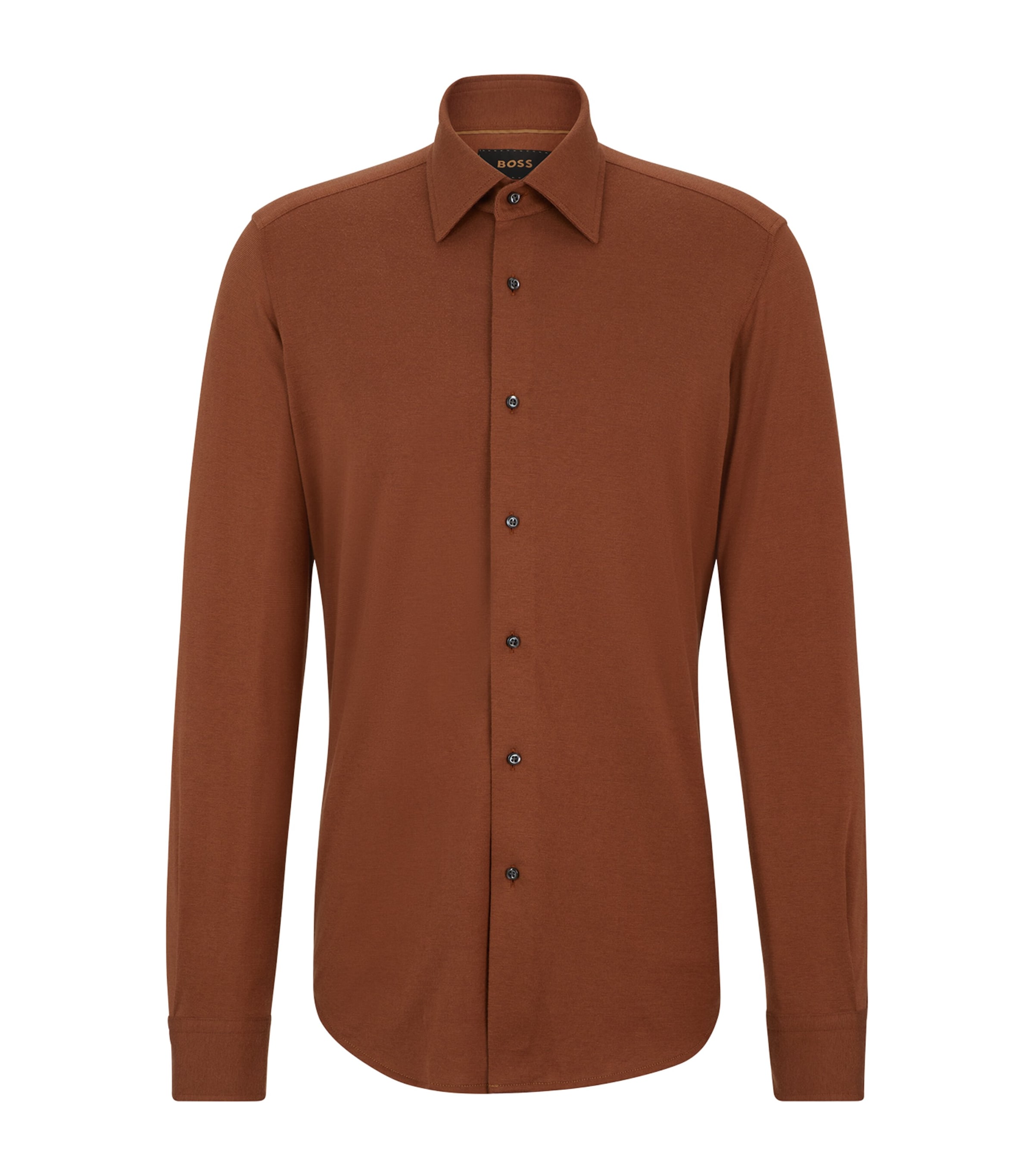 Hugo Boss Regular-fit Shirt In Cotton-blend Jersey In Brown