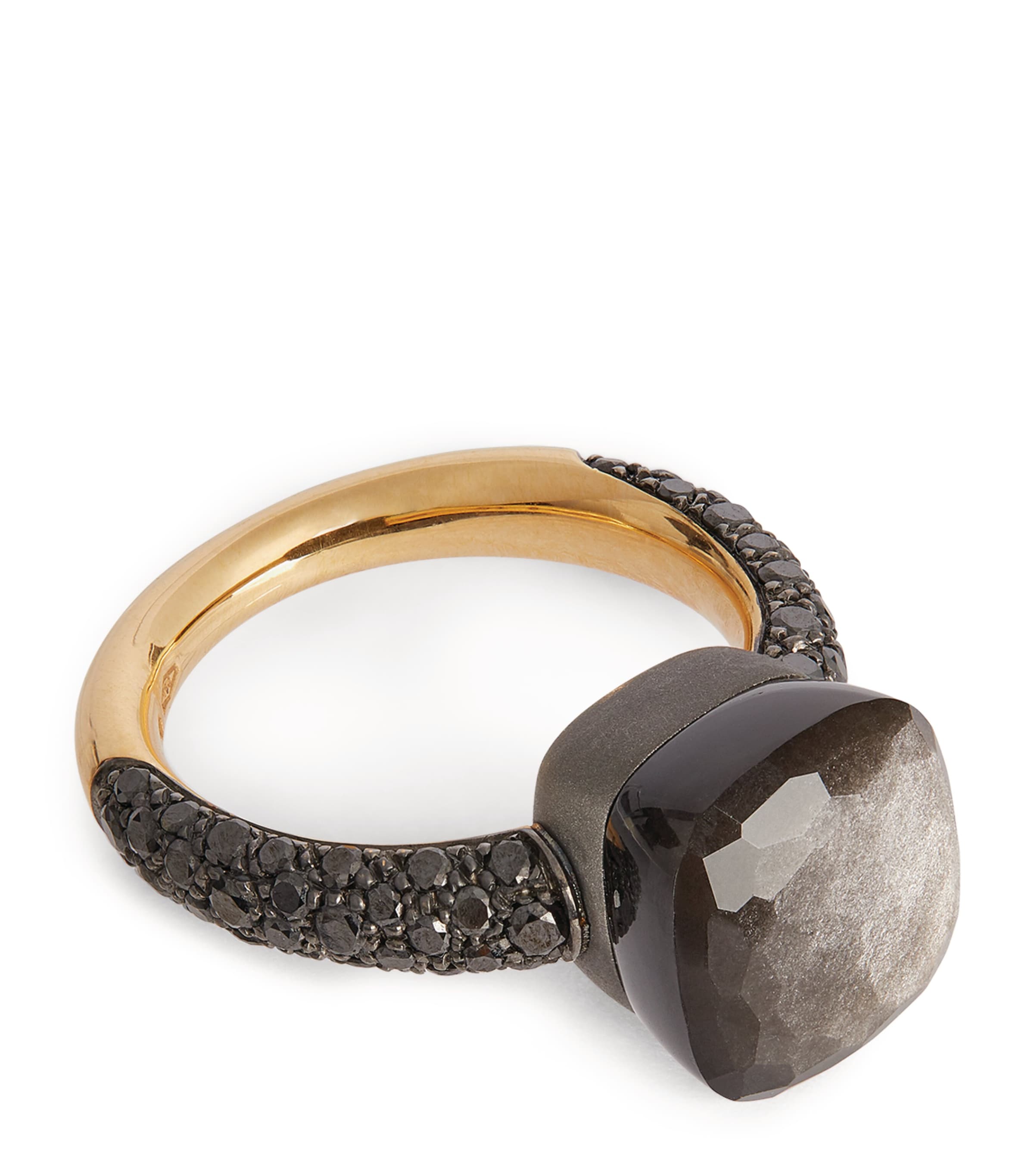Pomellato Rose Gold, Titanium, Black Diamond And Obsidian Nudo Ring In Black