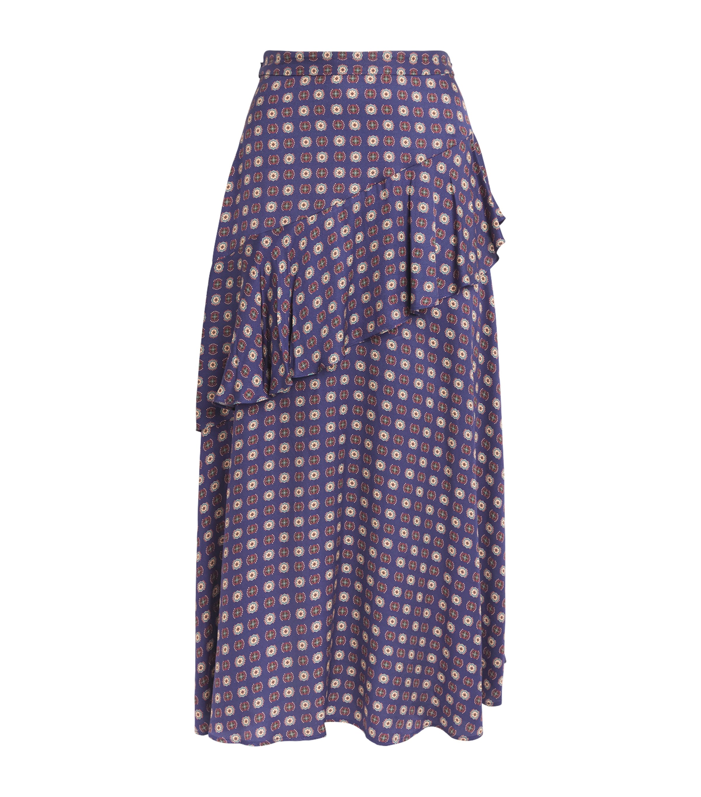Claudie Pierlot Womens Tiered Midi Skirt Navy Print Image 1