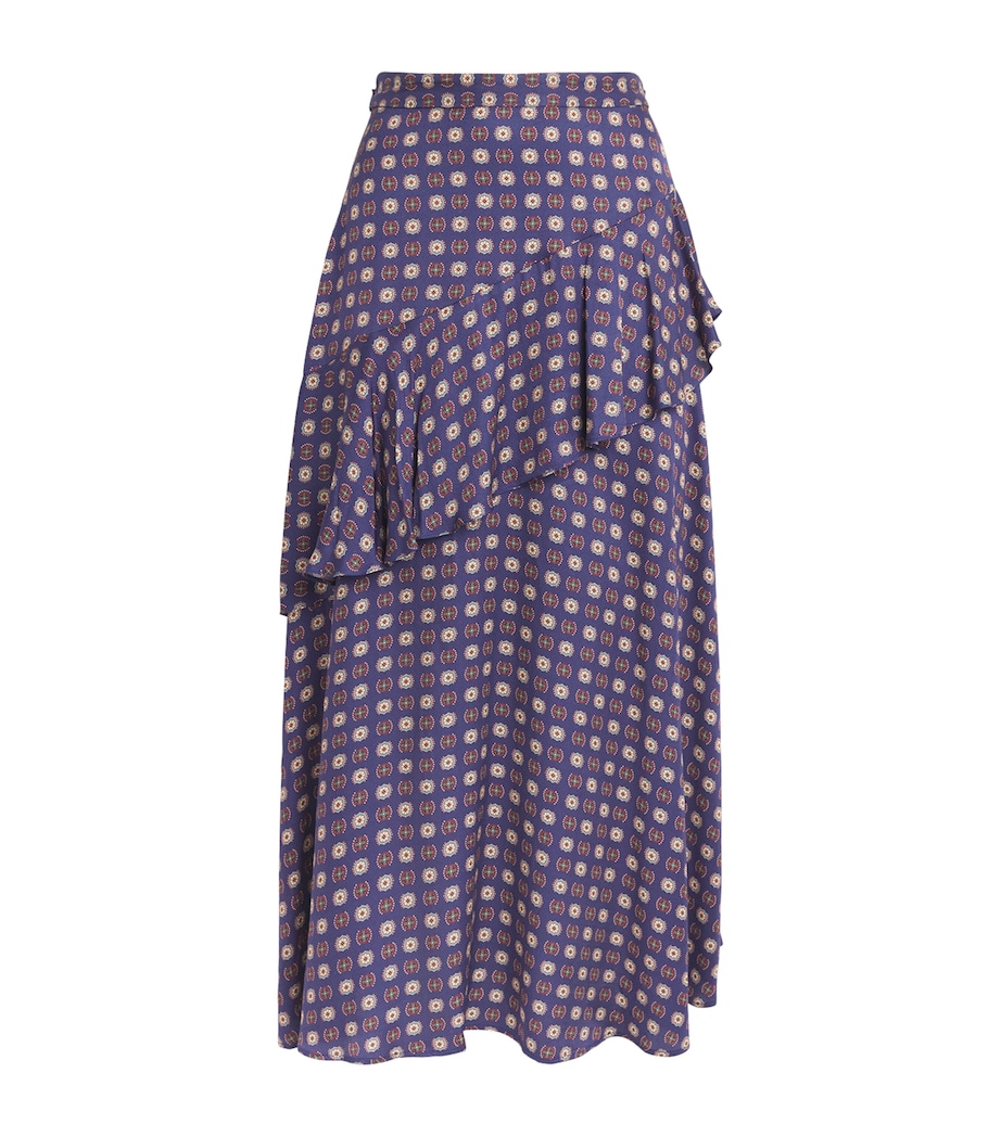 Claudie Pierlot Womens Tiered Midi Skirt Navy Print Image 1