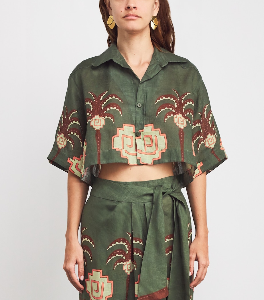 Linen Cropped Cumbi Shirt GREEN/CHOCOLATE/PINK Image 3