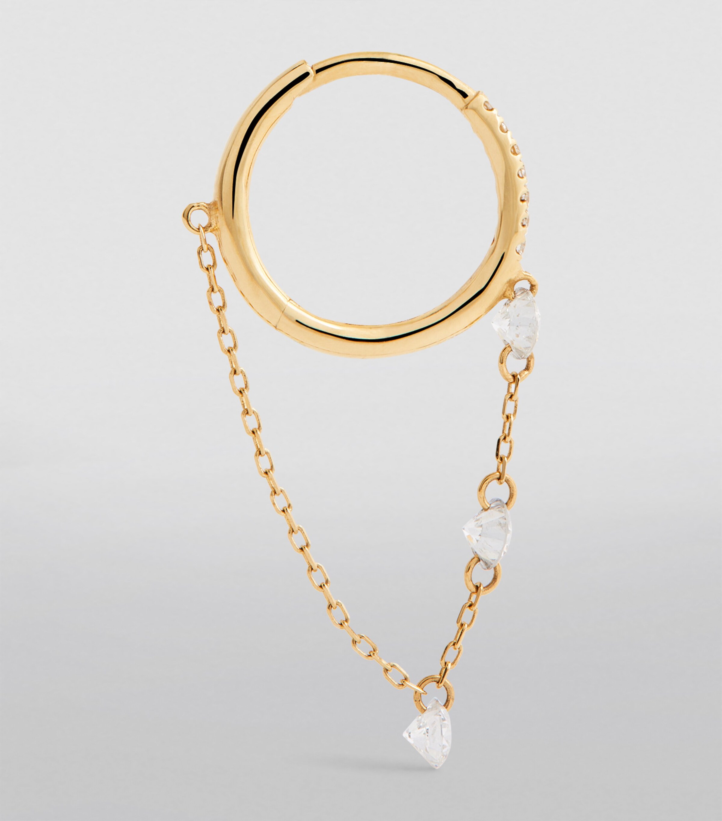 Yellow Gold and Diamond Piercing Drop Chain Single Huggie Earring YELLOW GOLD Image 4