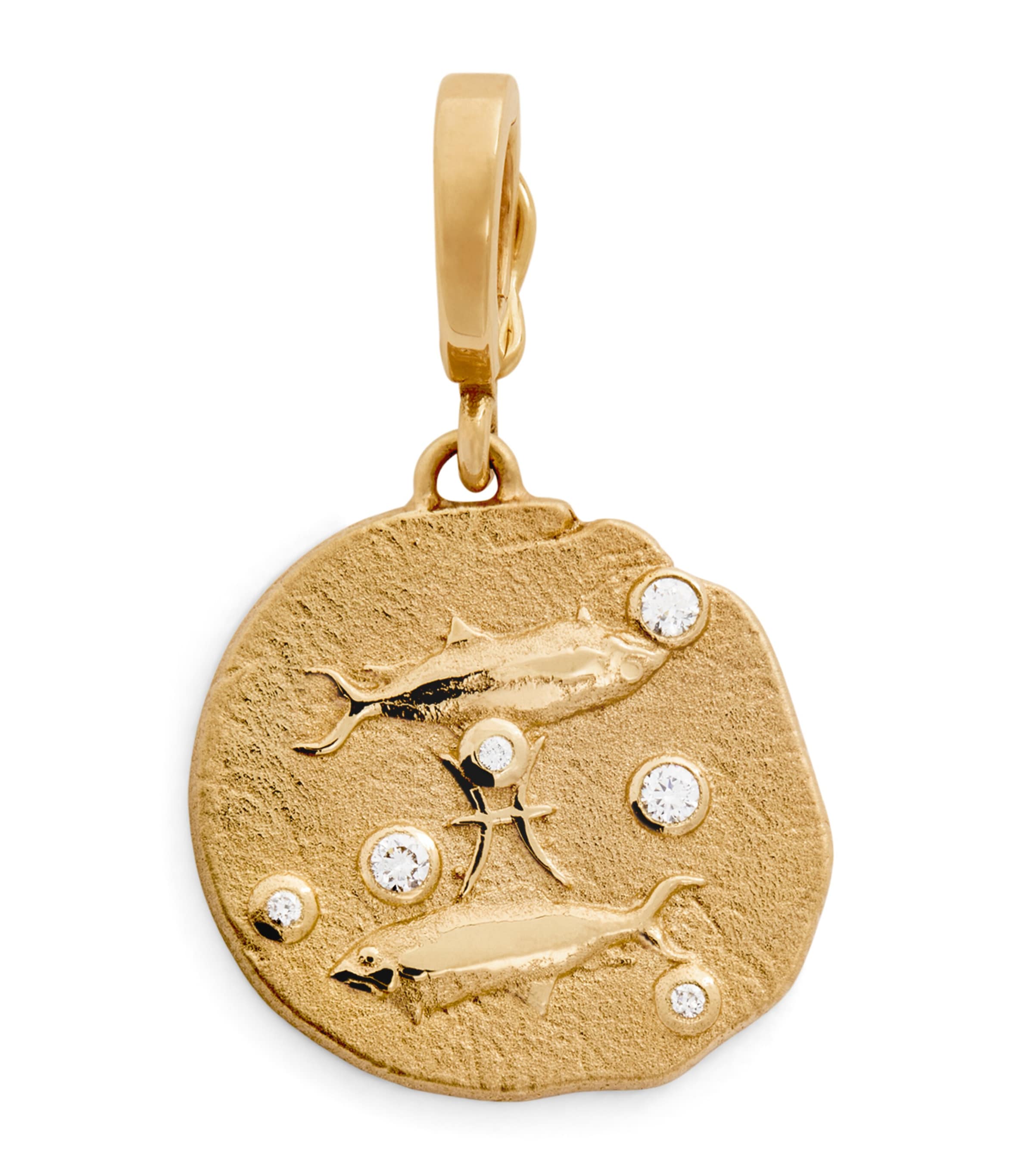 Azlee Small Yellow Gold And Diamond Pisces Coin Charm