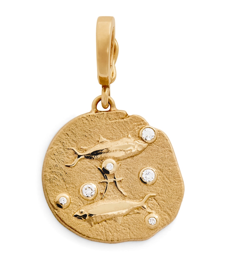 Small Yellow Gold and Diamond Pisces Coin Charm YELLOW GOLD Image 1
