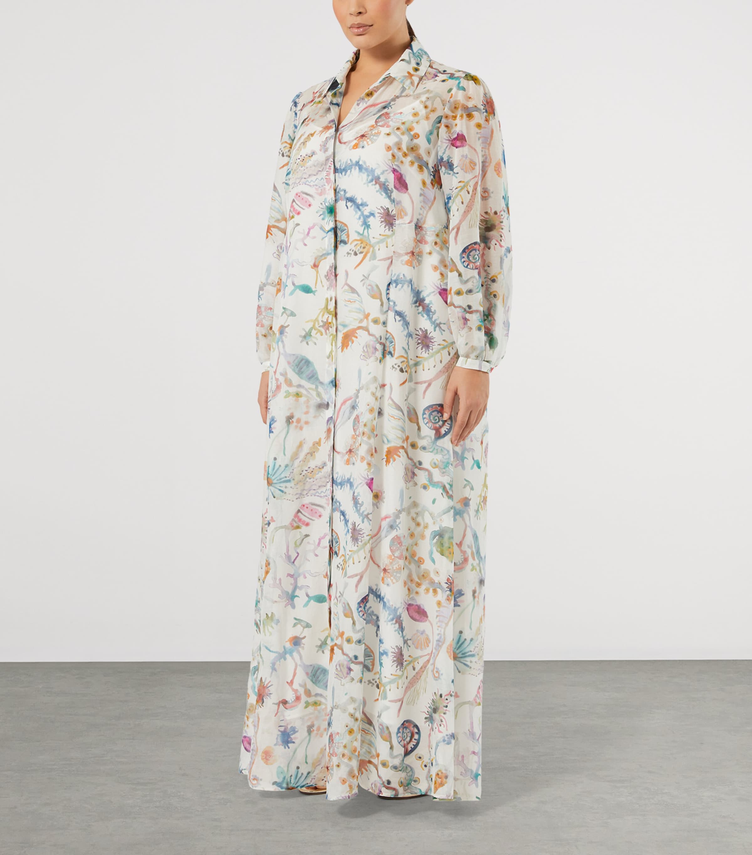 Marina Rinaldi Womens Cotton-Silk Maxi Shirt Dress Ice Image 3