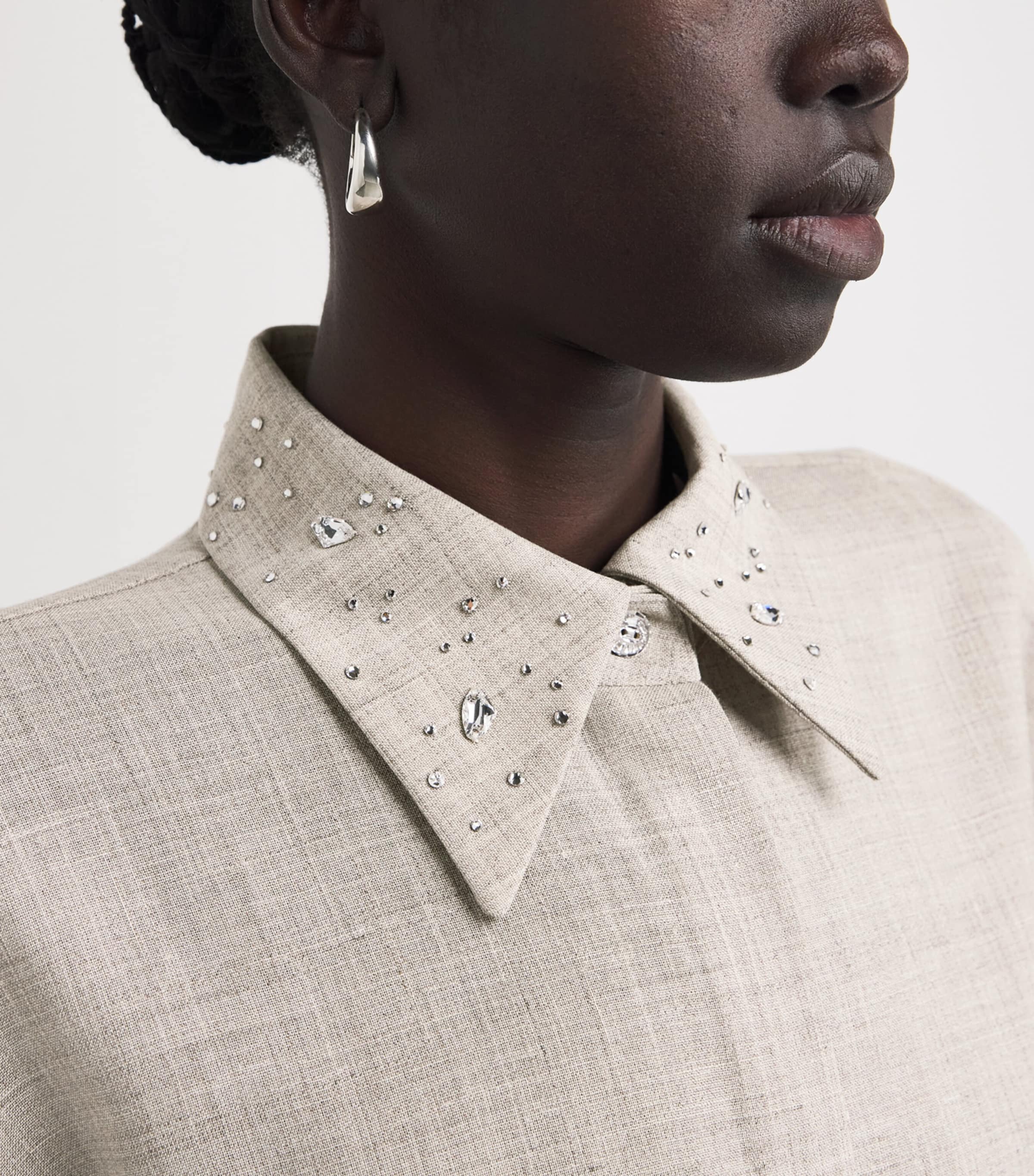 Wool-Silk-Linen Embellished Shirt TAUPE MULTI Image 6
