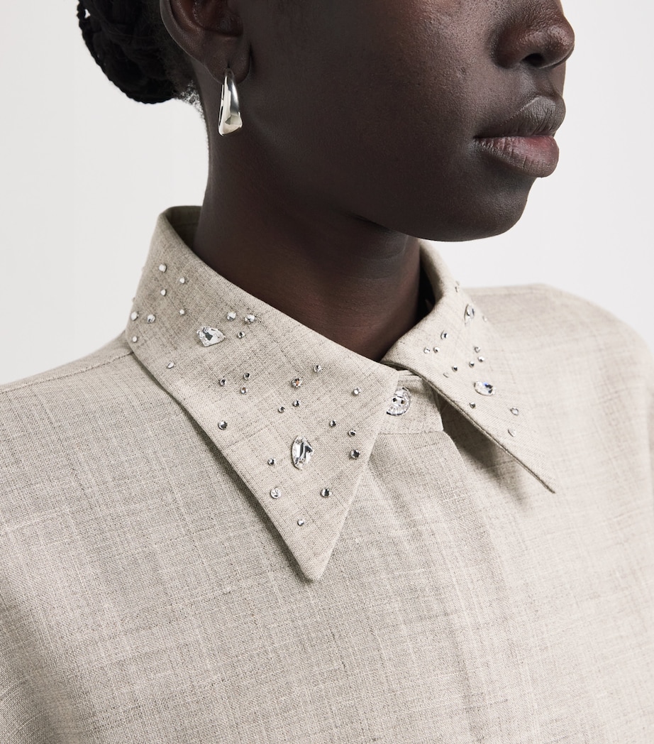 Wool-Silk-Linen Embellished Shirt TAUPE MULTI Image 6