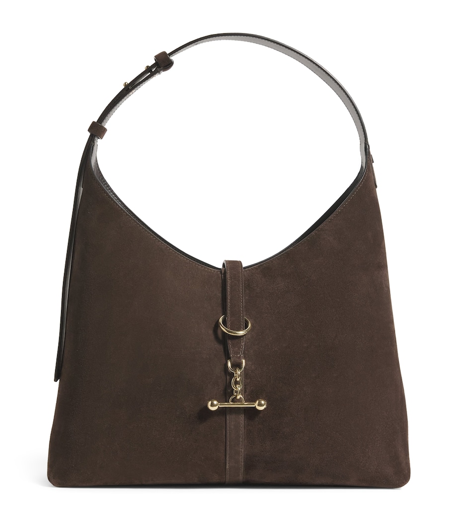 Strathberry Womens Maxi Suede Kite Shoulder Bag Dark Chocolate Image 1