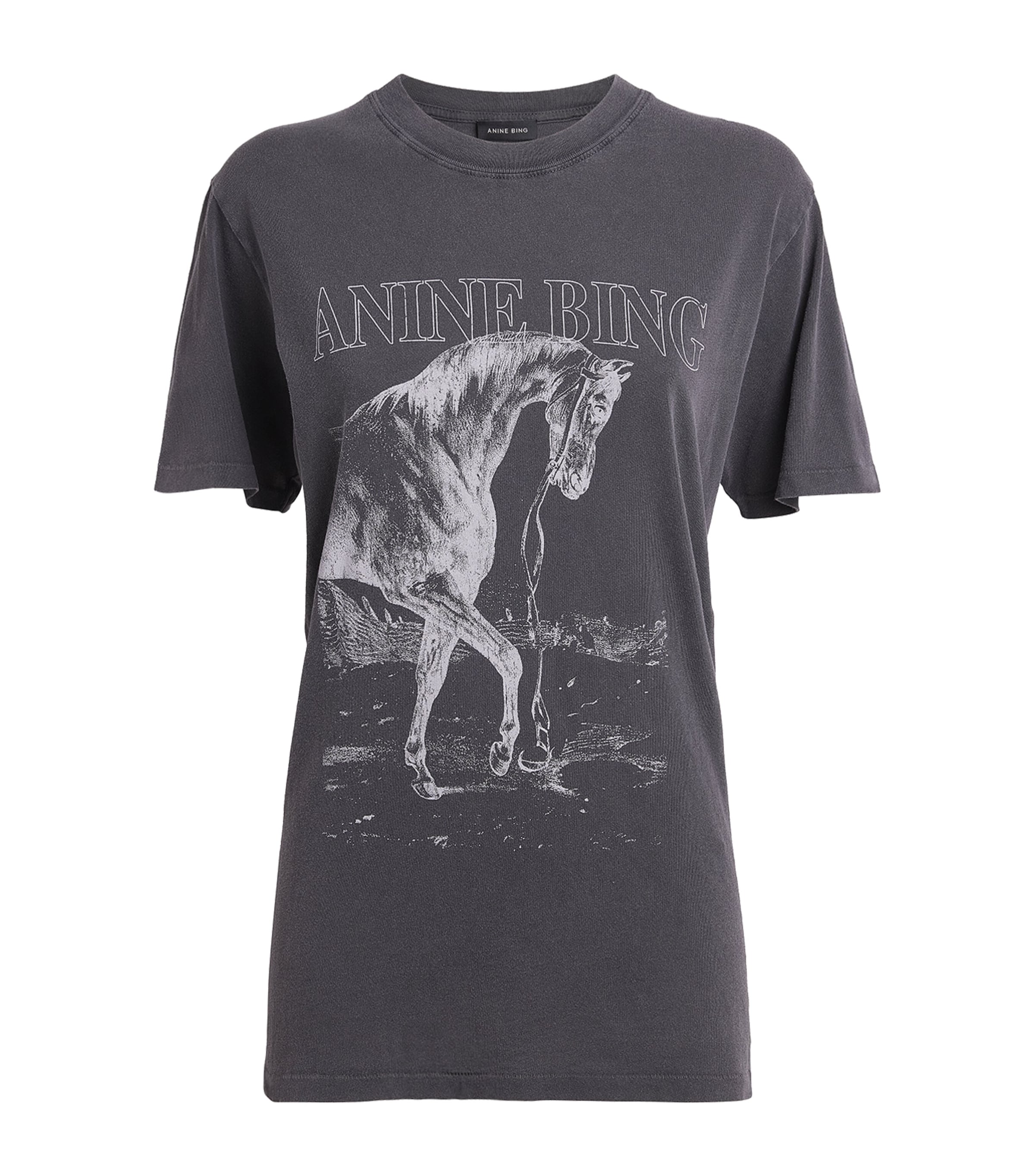 ANINE BING Womens Cotton Lili Graphic T-Shirt Washed Black Image 1