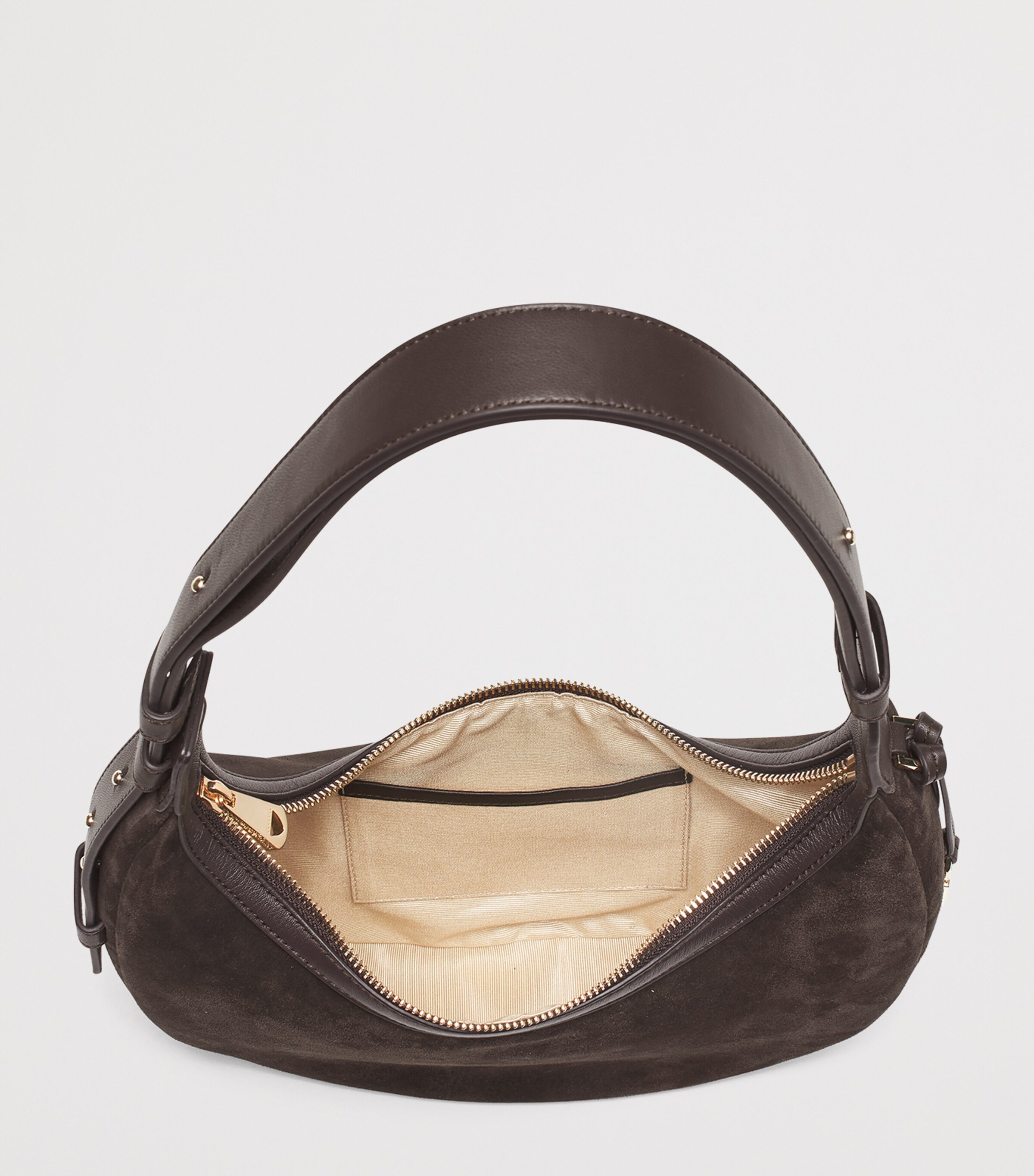 Aspinal Of London Small Suede Hudson Crescent Shoulder Bag Chocolate Image 4