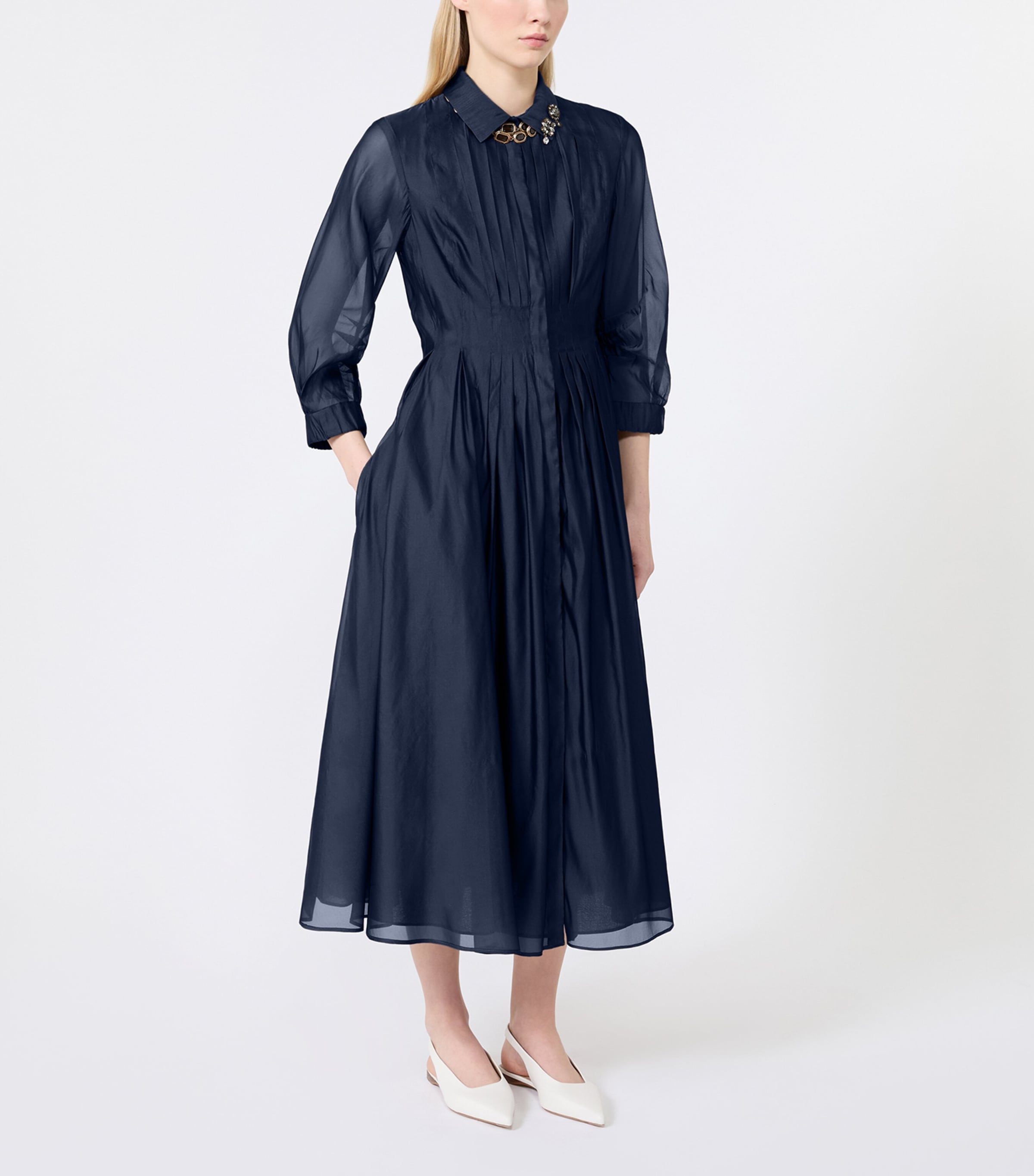 Max Mara Womens Silk-Blend Midi Shirt Dress Ultramarine Image 2