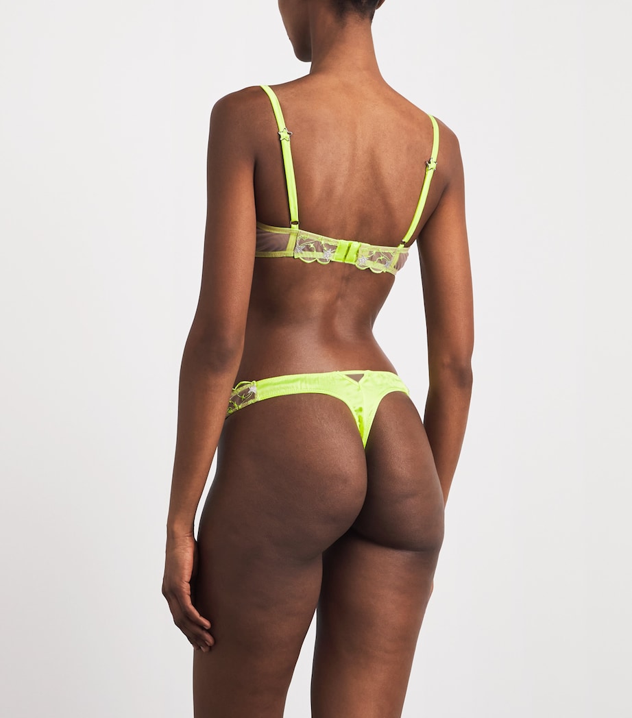 Fleur Du Mal Womens Silk Embroidered Étoile Balconette Bra Neon Yellow Image 3