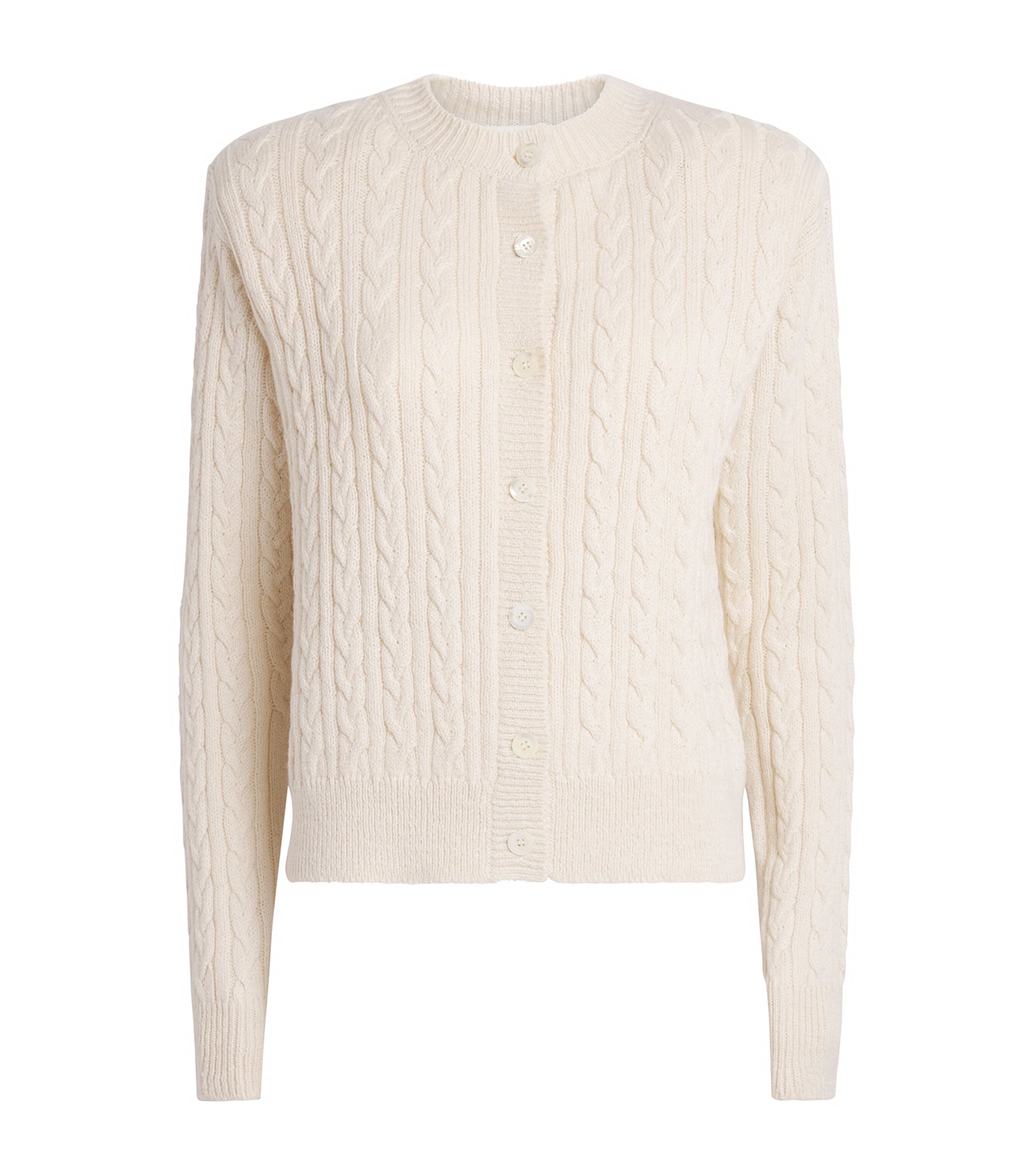Róhe Womens Merino Wool-Cotton Cable-Knit Cardigan Cream Image 1
