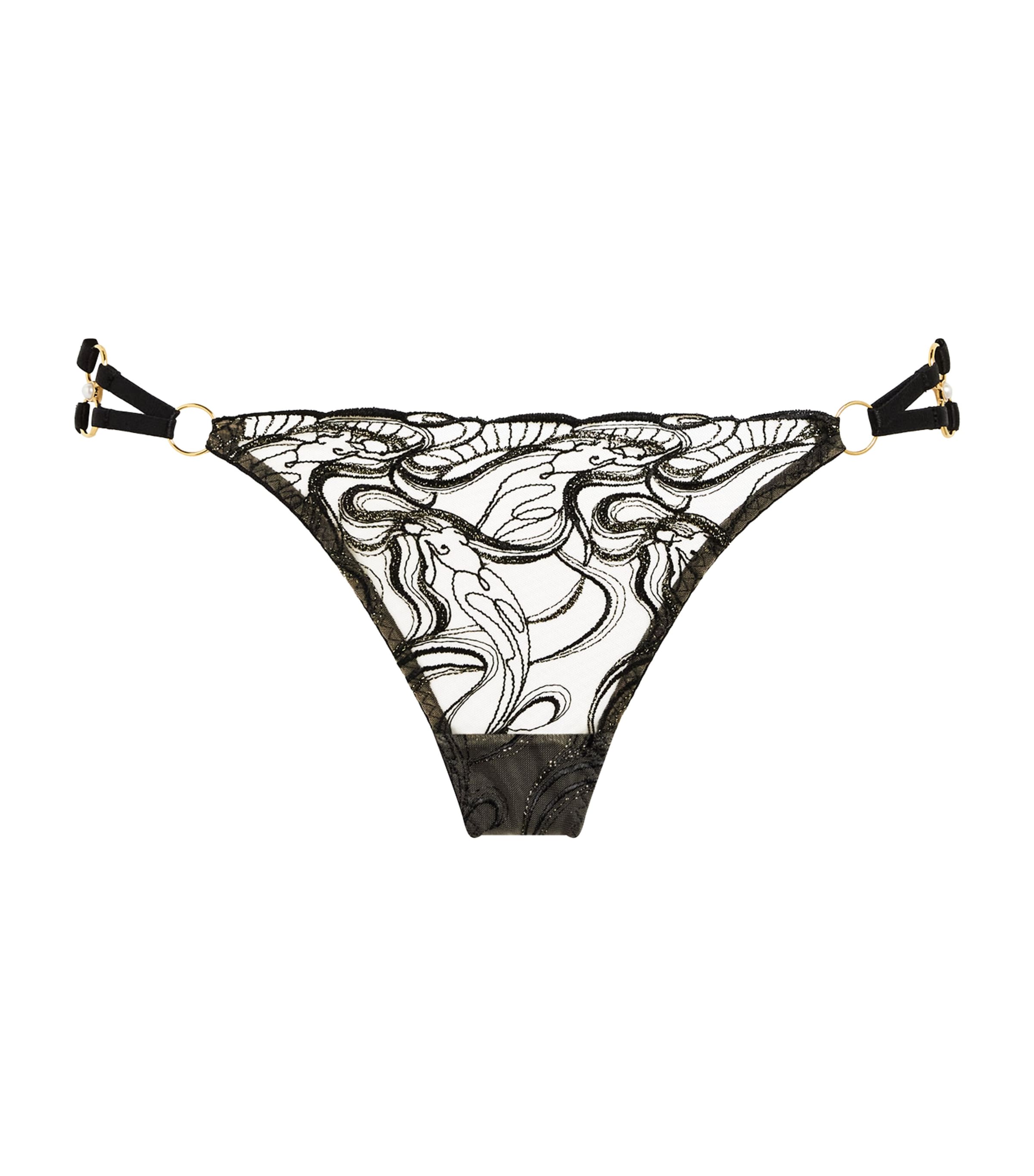 Bordelle Womens Embroidered Open-Back Pearl Briefs Black Image 1