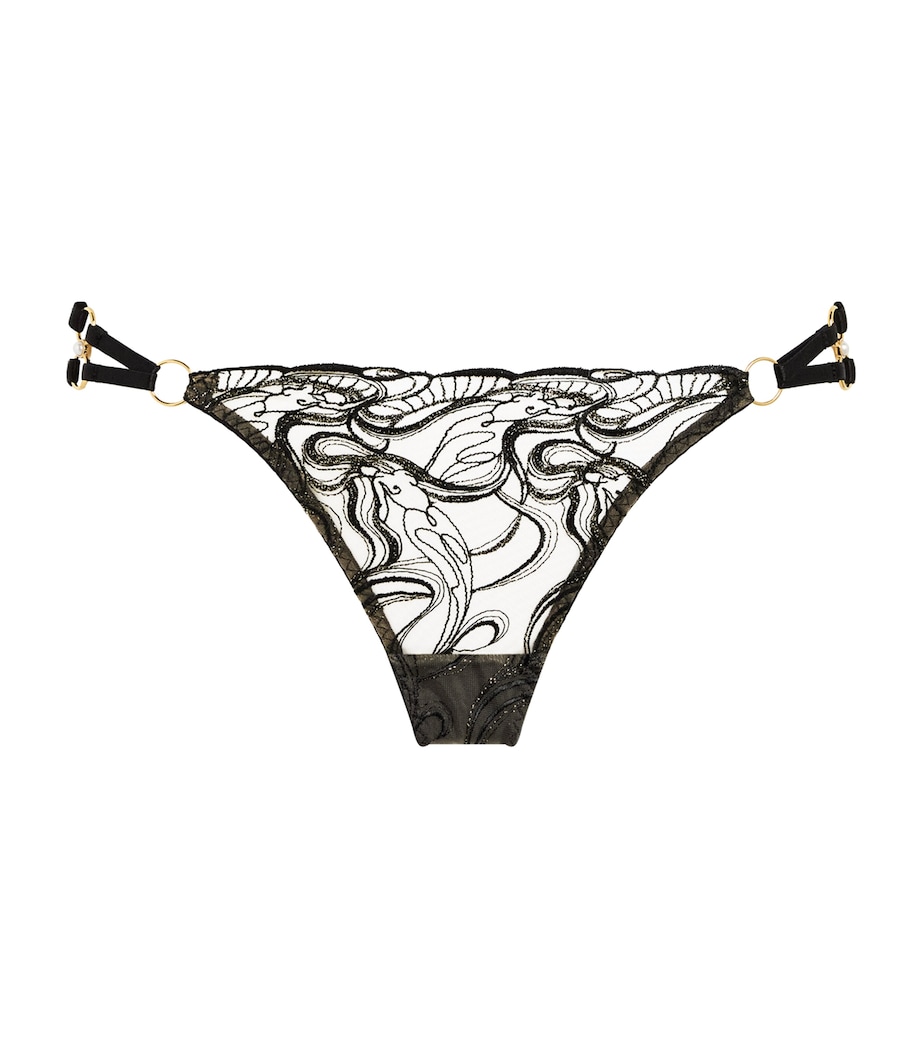 Bordelle Womens Embroidered Open-Back Pearl Briefs Black Image 1