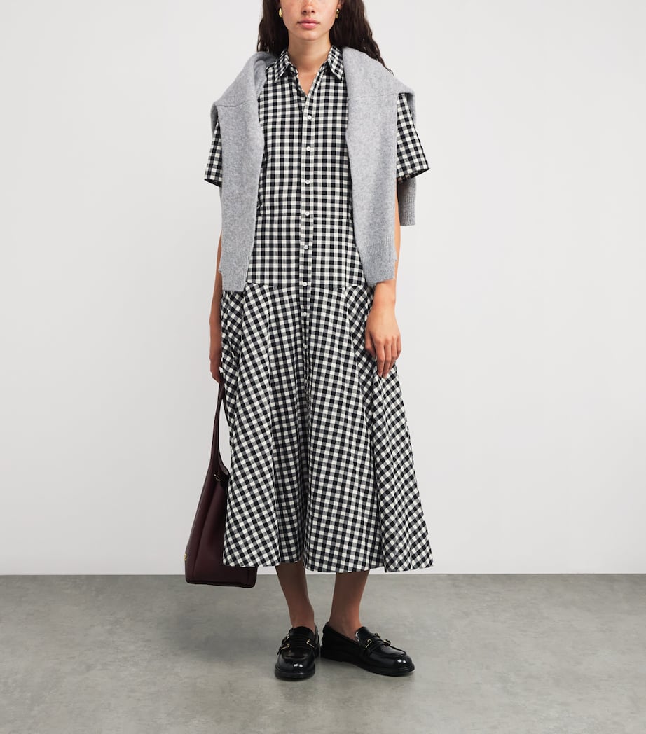 Cotton Check Midi Shirt Dress 1945 BLACK WHITE Image 2