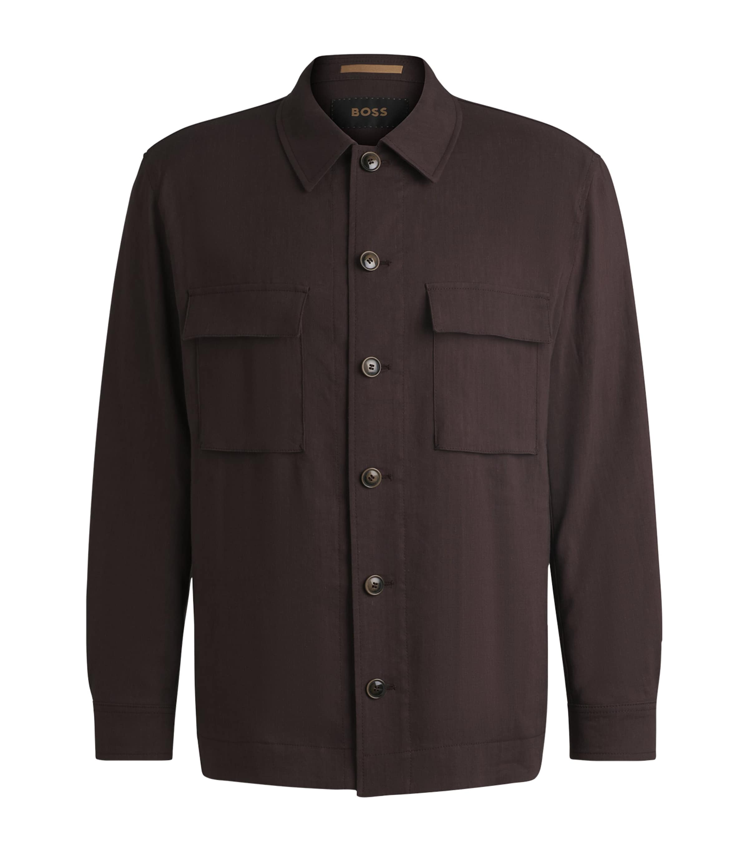 Hugo Boss Overshirt With Long Sleeves And Chest Pockets In Brown