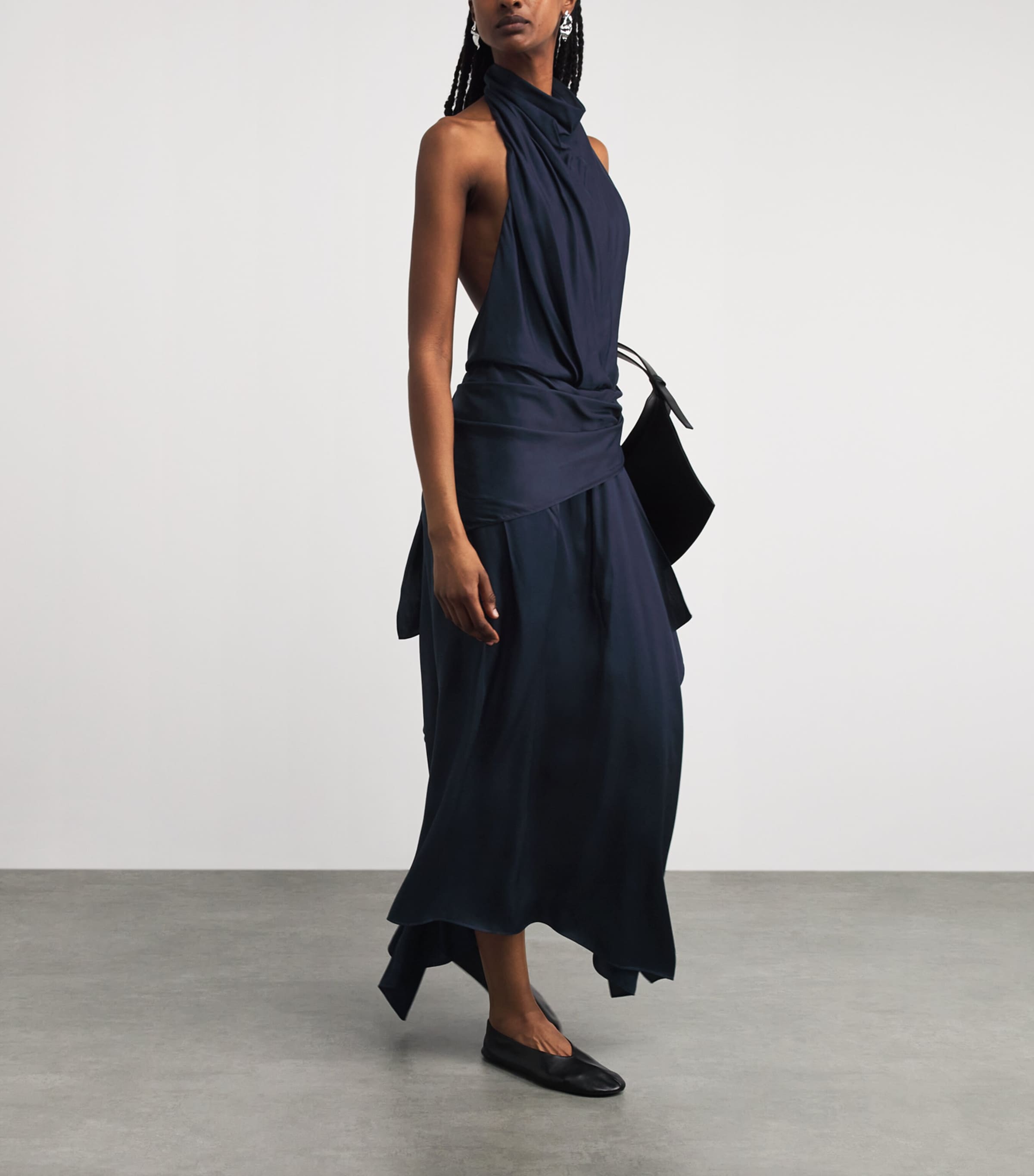 Brandon Maxwell Womens The Marin Scarf Midi Dress Navy Image 2