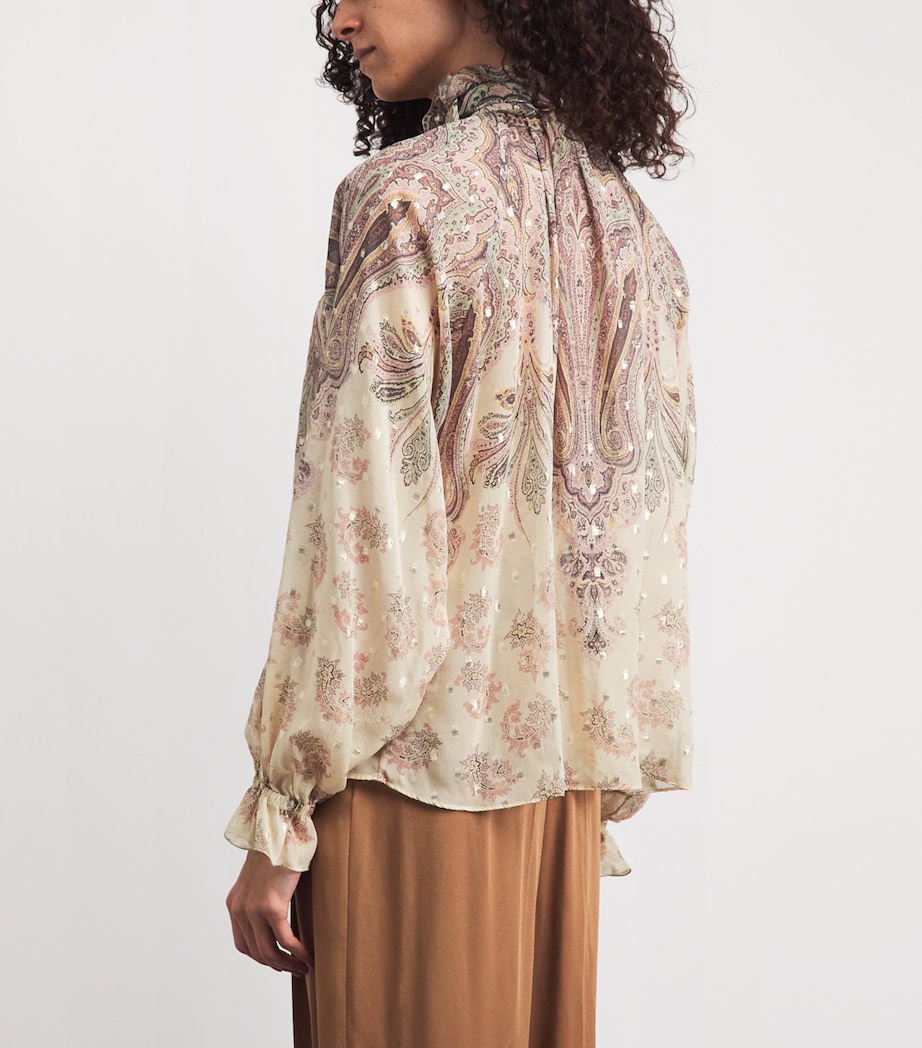 Etro Womens Silk-Blend Printed Blouse Prnt/beig Base Image 5